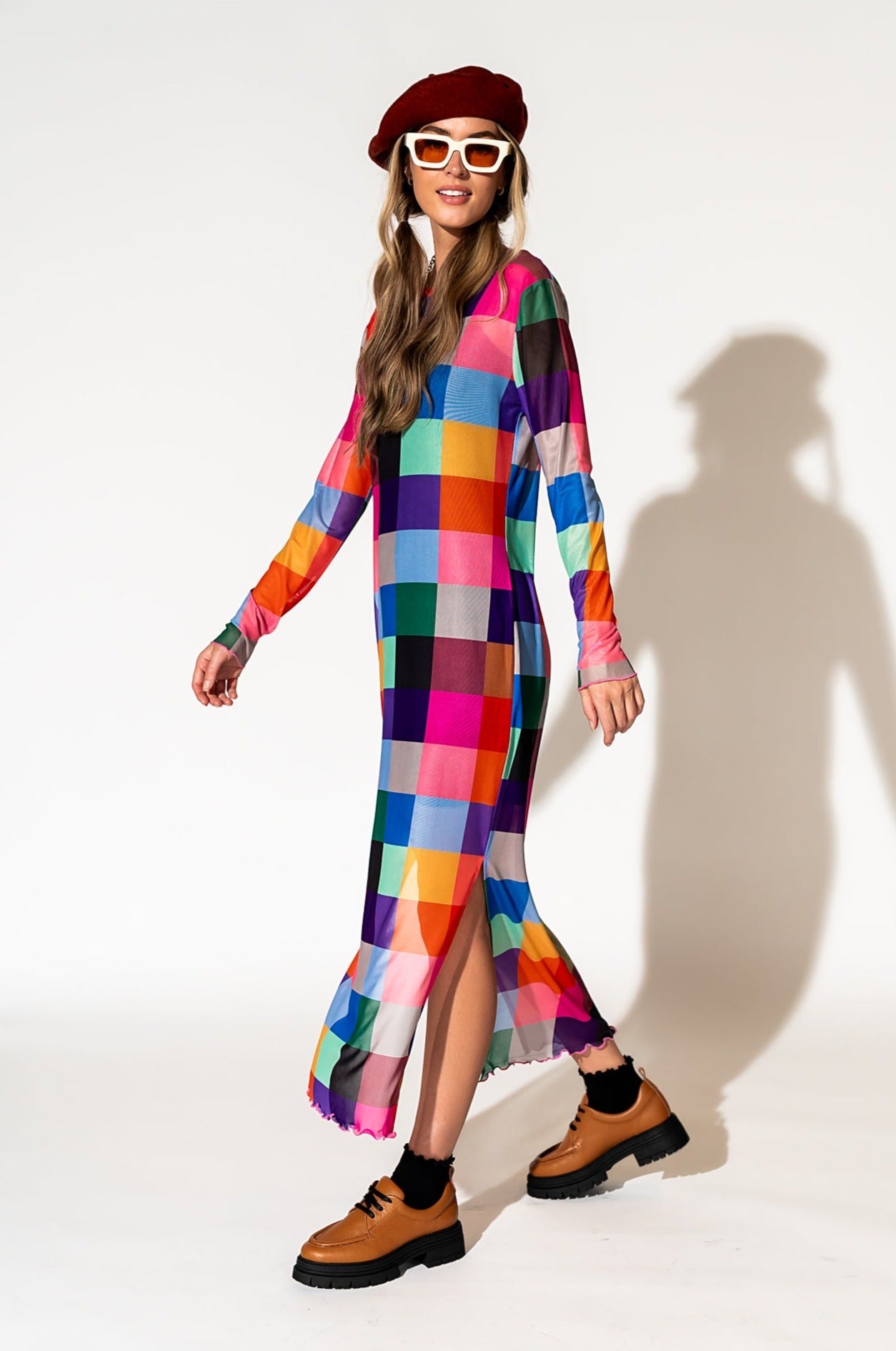 LALA ORIGINAL: Mad About You Long Sleeve Mesh Dress in Forever Young Check - Dressed in Lala