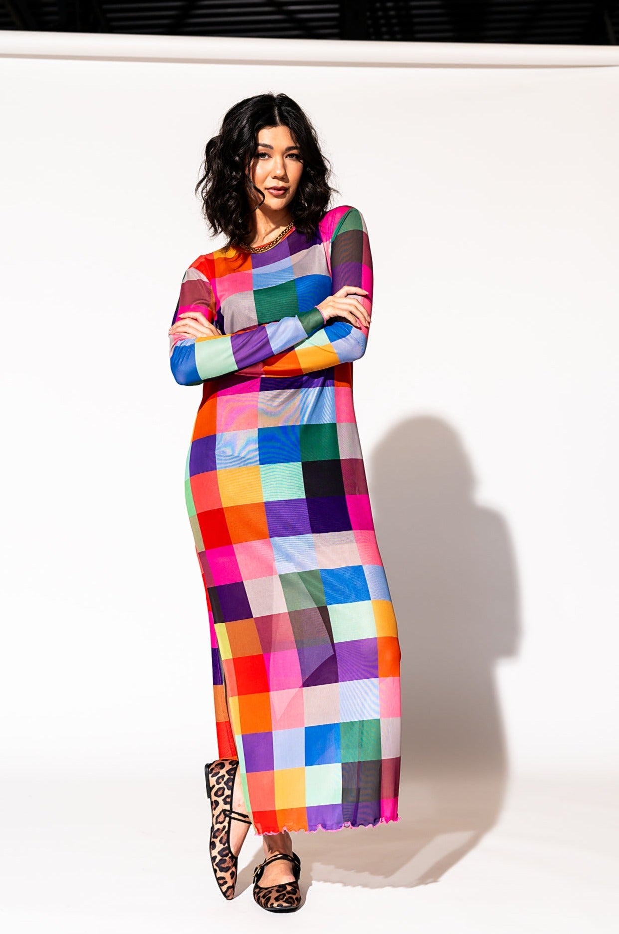 LALA ORIGINAL: Mad About You Long Sleeve Mesh Dress in Forever Young Check - Dressed in Lala