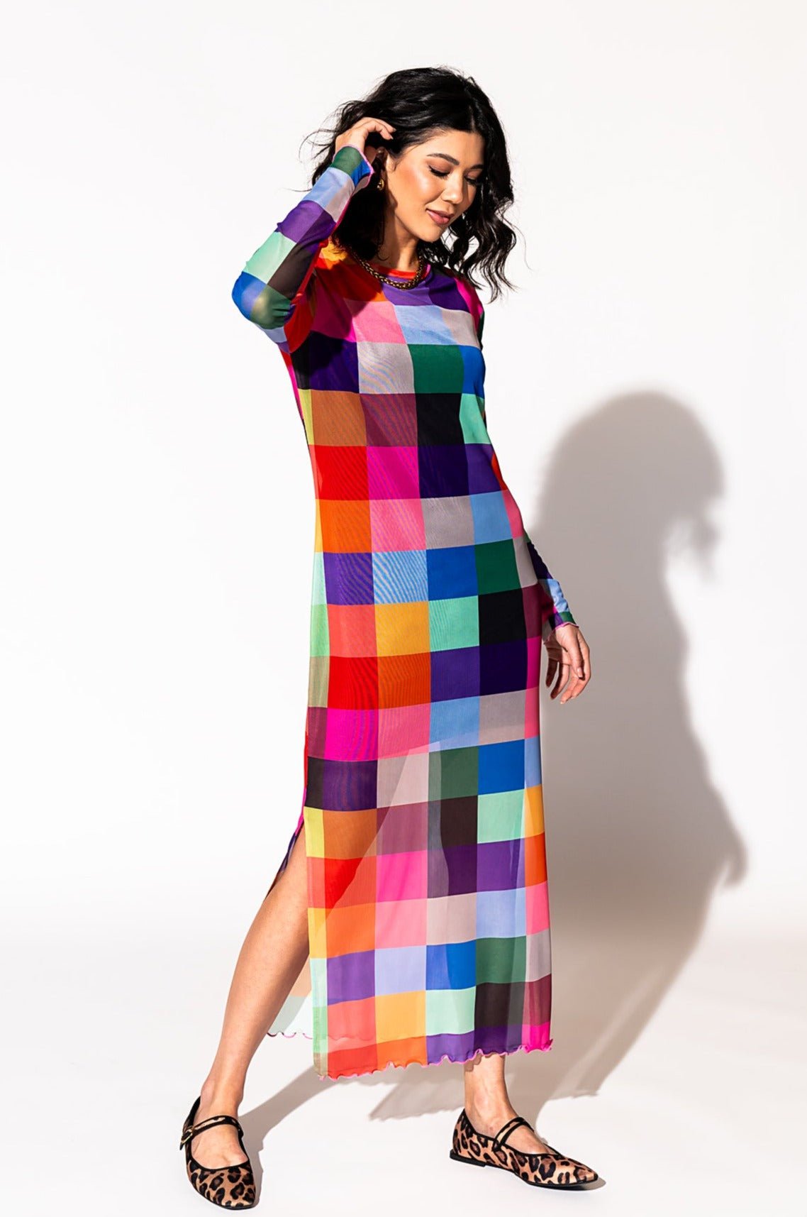 LALA ORIGINAL: Mad About You Long Sleeve Mesh Dress in Forever Young Check - Dressed in Lala