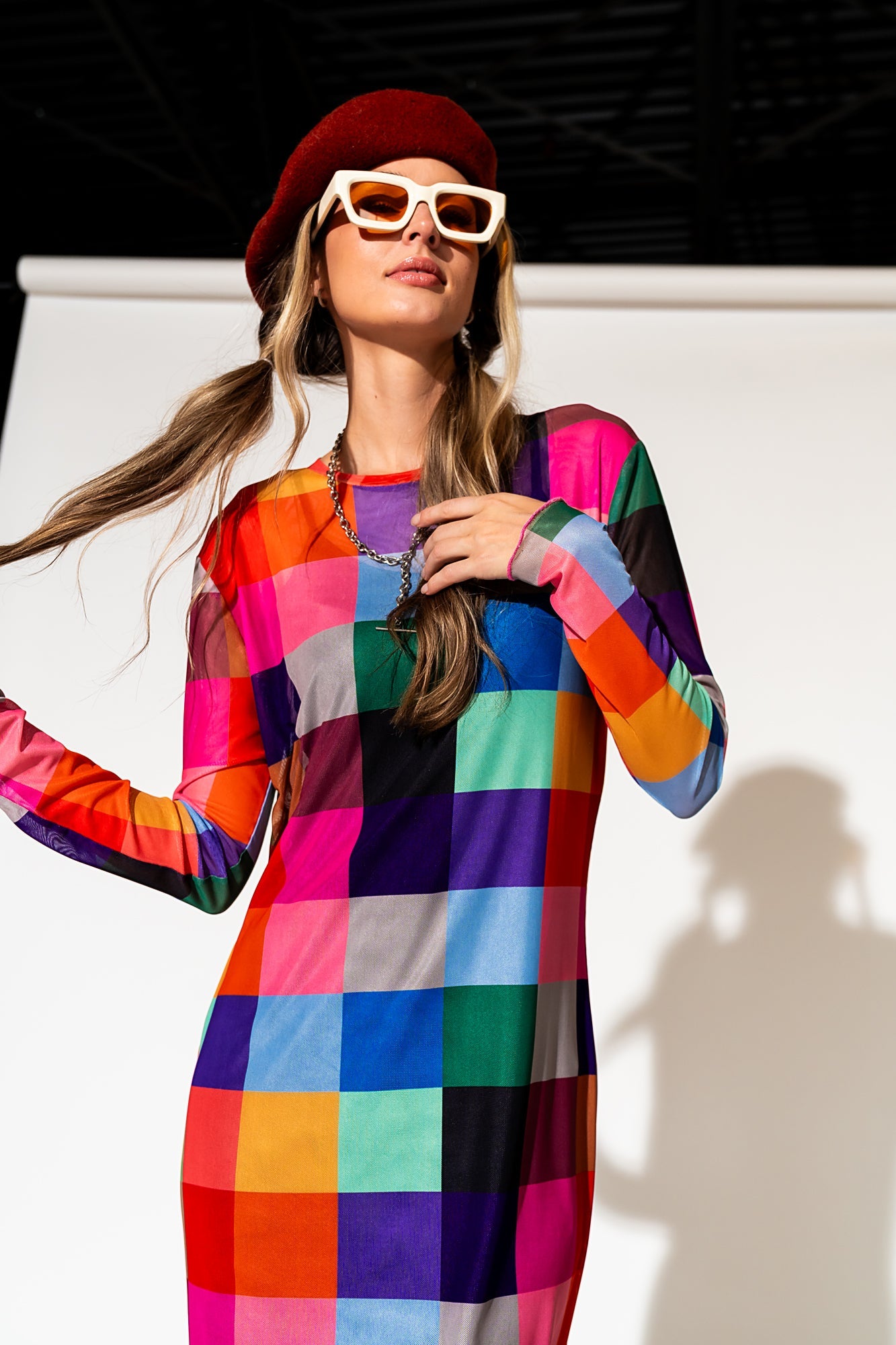 LALA ORIGINAL: Mad About You Long Sleeve Mesh Dress in Forever Young Check - Dressed in Lala