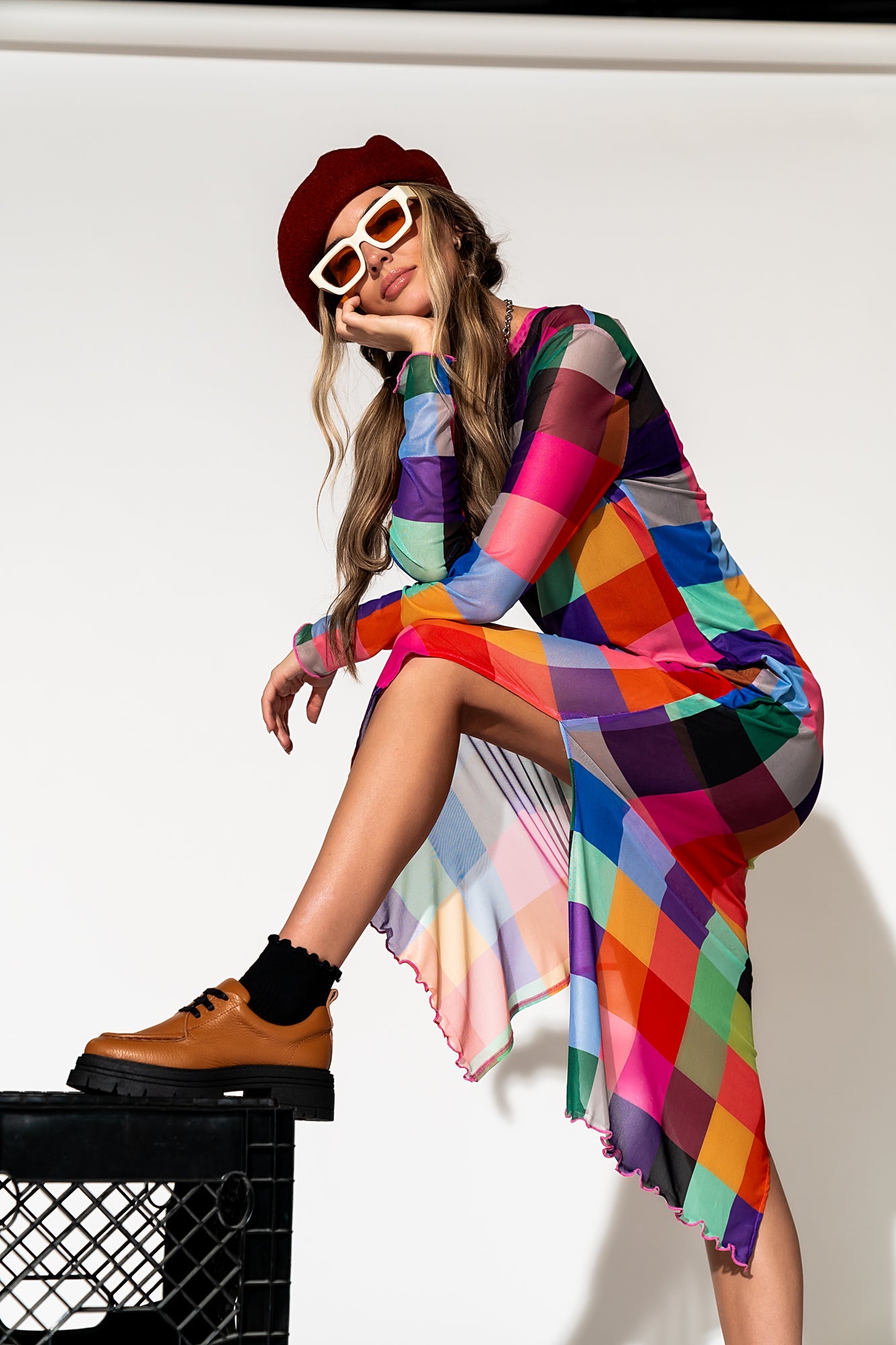 LALA ORIGINAL: Mad About You Long Sleeve Mesh Dress in Forever Young Check - Dressed in Lala