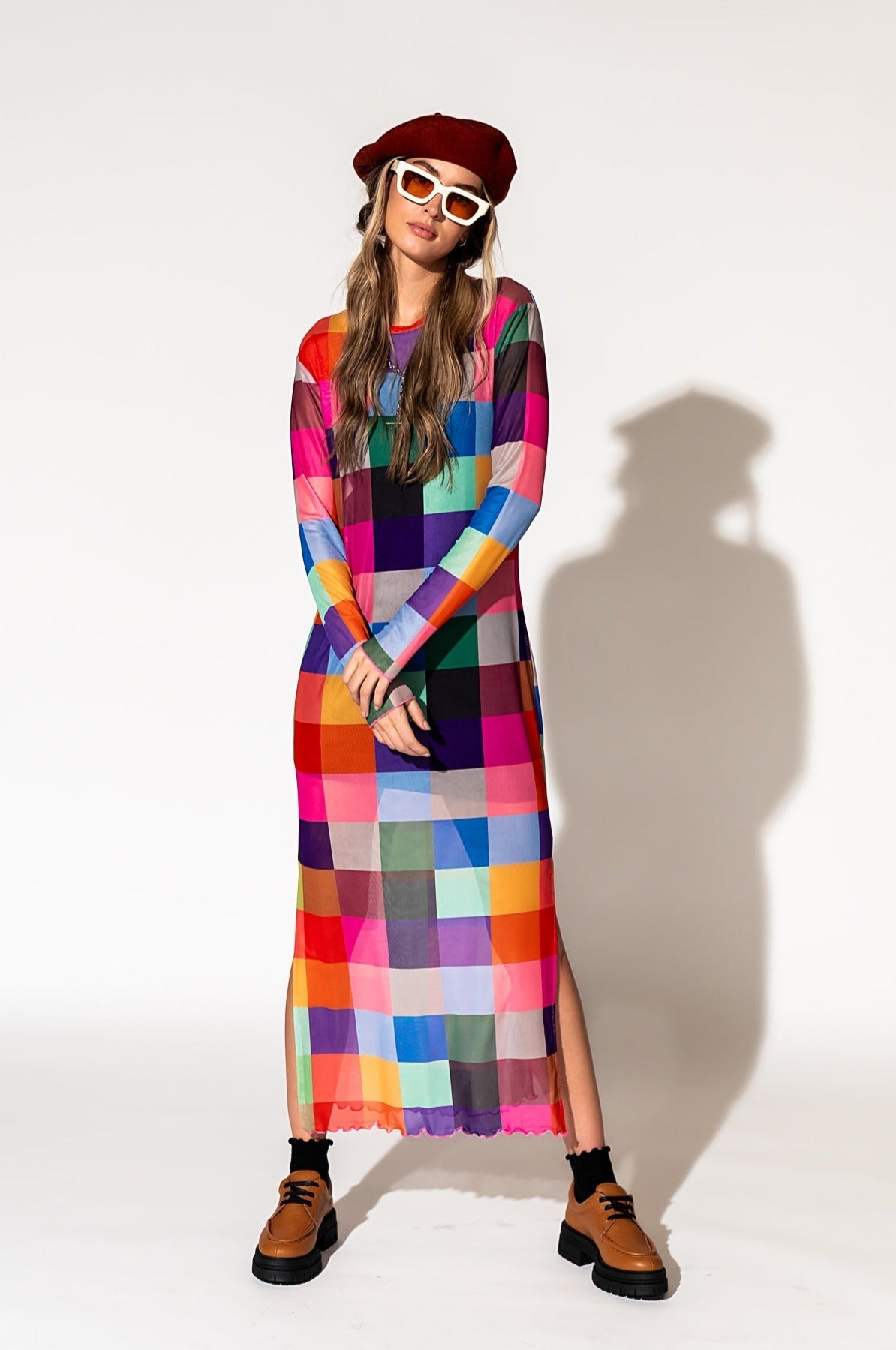LALA ORIGINAL: Mad About You Long Sleeve Mesh Dress in Forever Young Check - Dressed in Lala