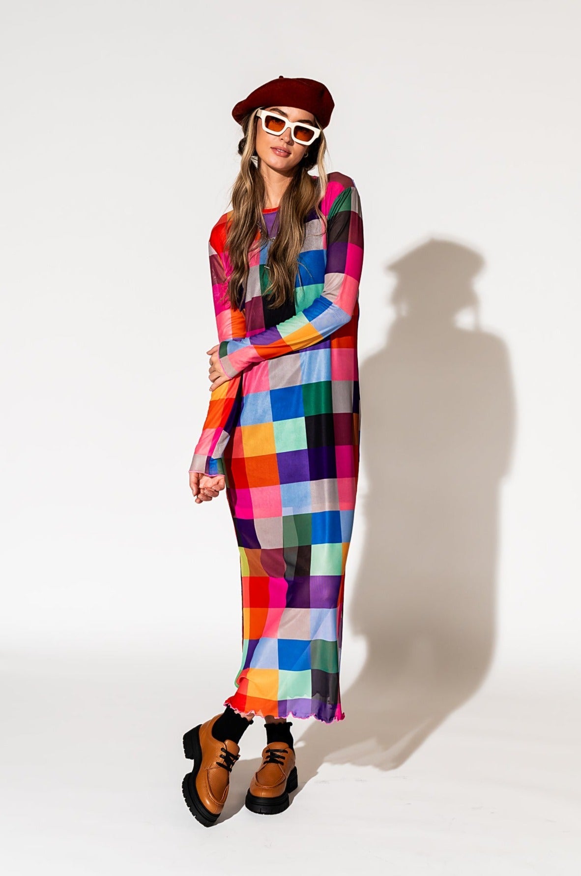 LALA ORIGINAL: Mad About You Long Sleeve Mesh Dress in Forever Young Check - Dressed in Lala