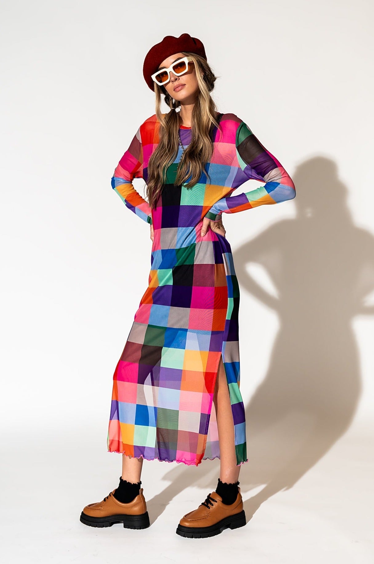 LALA ORIGINAL: Mad About You Long Sleeve Mesh Dress in Forever Young Check - Dressed in Lala