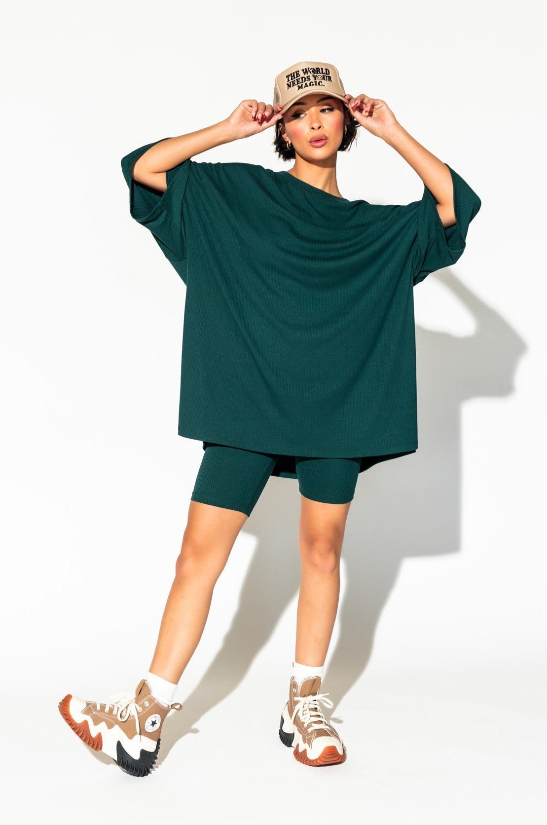 LALA ORIGINAL: Malone Ribbed Biker Set in Emerald - Dressed in Lala