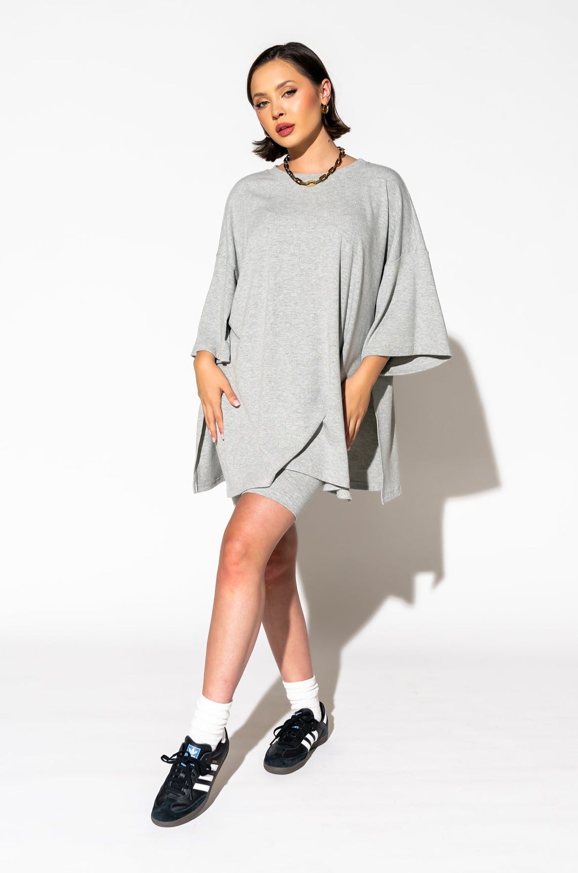 LALA ORIGINAL: Malone Ribbed Biker Set in Heather Grey - Dressed in Lala