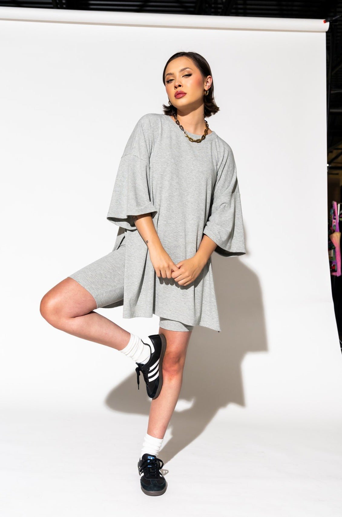 LALA ORIGINAL: Malone Ribbed Biker Set in Heather Grey - Dressed in Lala
