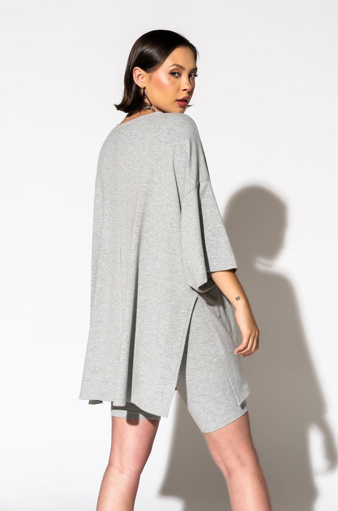 LALA ORIGINAL: Malone Ribbed Biker Set in Heather Grey - Dressed in Lala