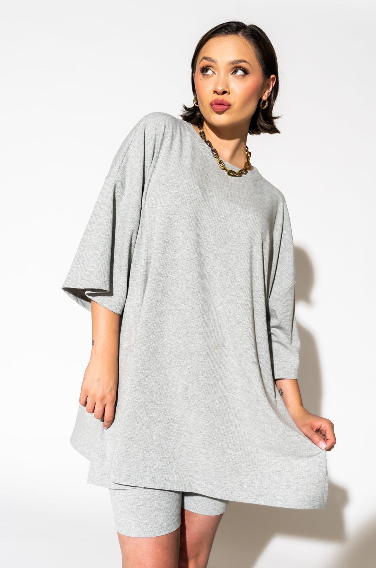 LALA ORIGINAL: Malone Ribbed Biker Set in Heather Grey - Dressed in Lala
