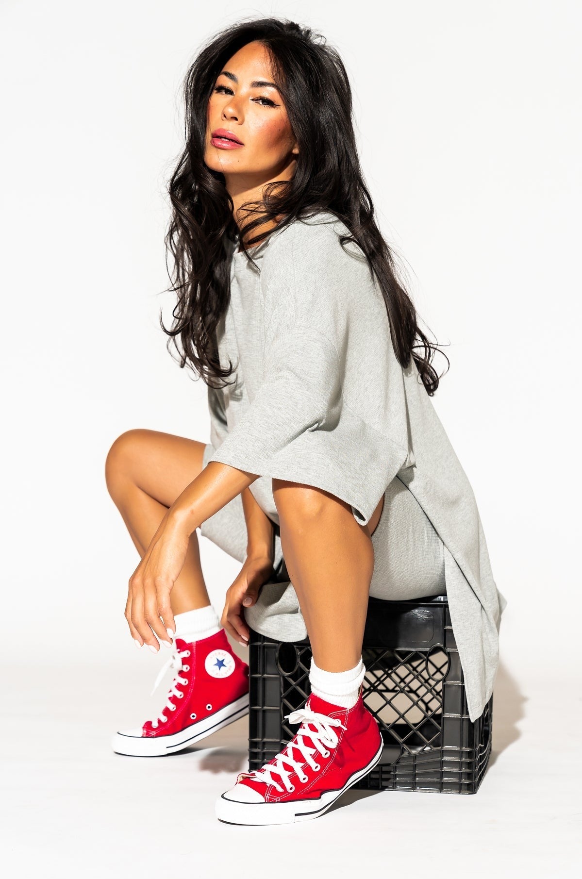 LALA ORIGINAL: Malone Ribbed Biker Set in Heather Grey - Dressed in Lala