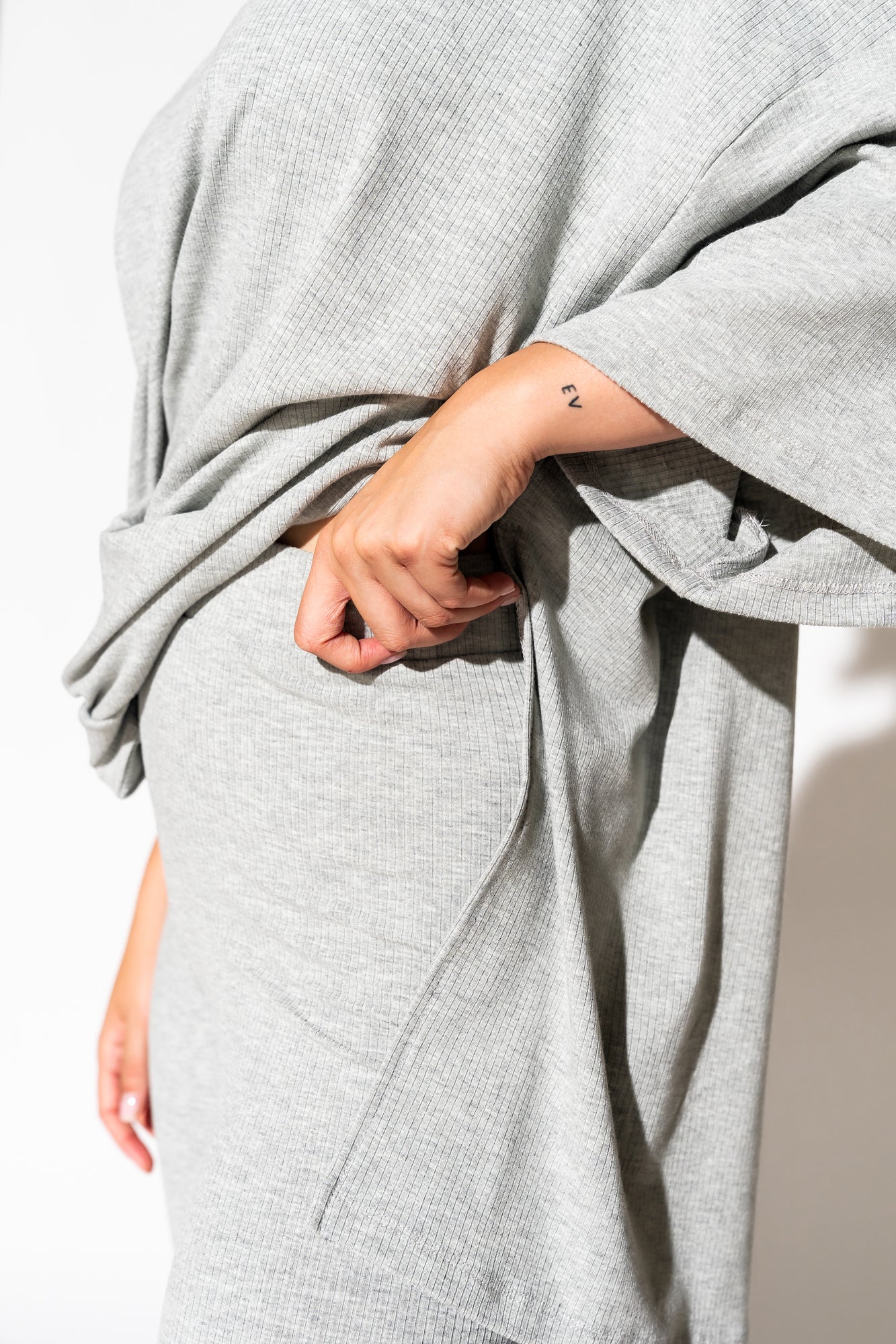 LALA ORIGINAL: Malone Ribbed Biker Set in Heather Grey - Dressed in Lala