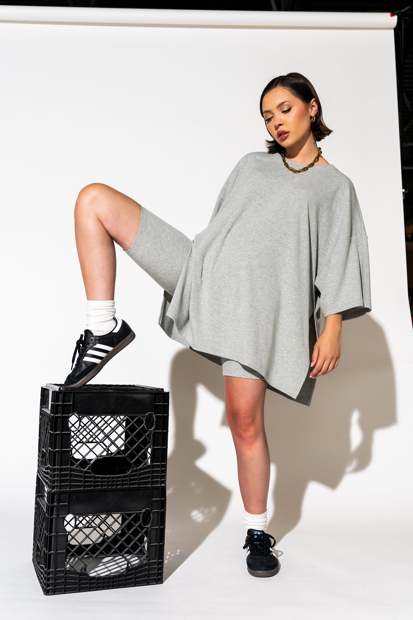LALA ORIGINAL: Malone Ribbed Biker Set in Heather Grey - Dressed in Lala