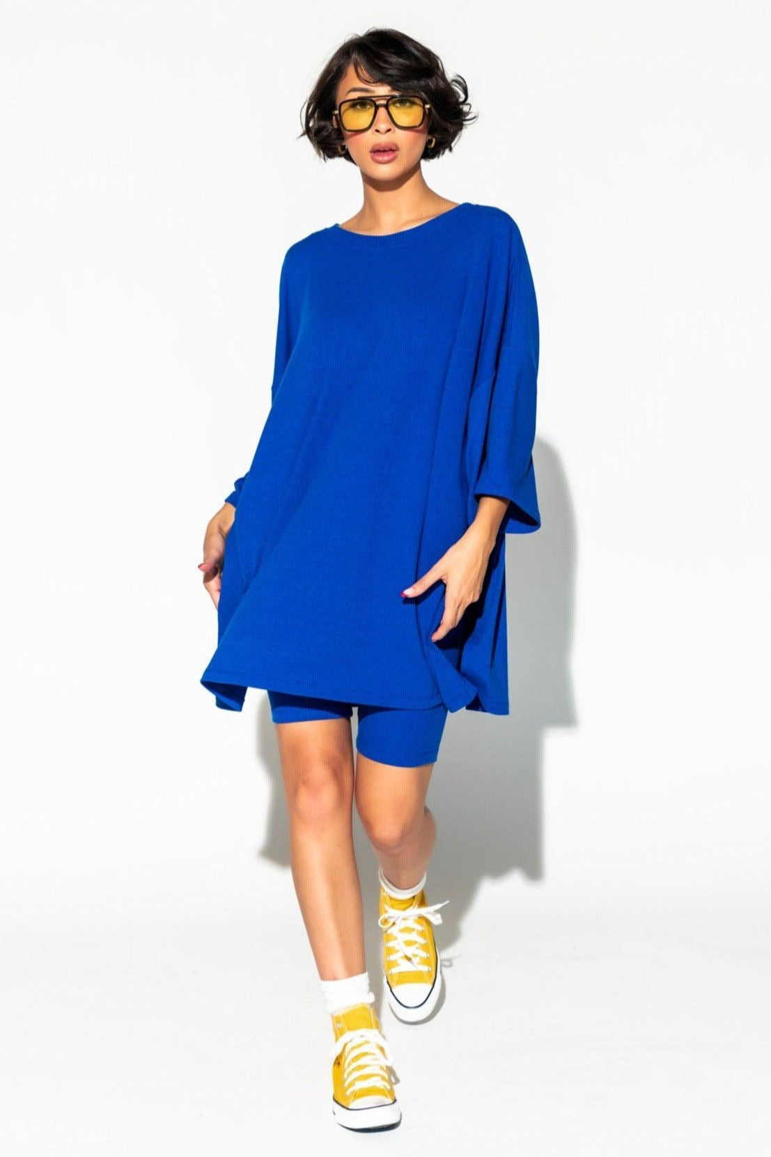 LALA ORIGINAL: Malone Ribbed Biker Set in Royal Blue - Dressed in Lala