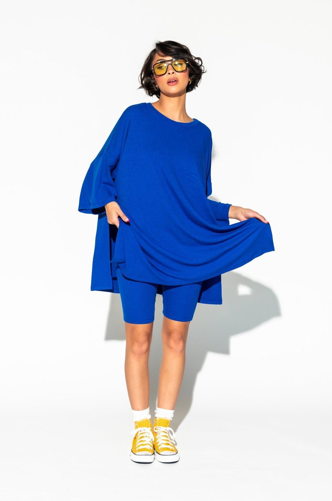LALA ORIGINAL: Malone Ribbed Biker Set in Royal Blue - Dressed in Lala