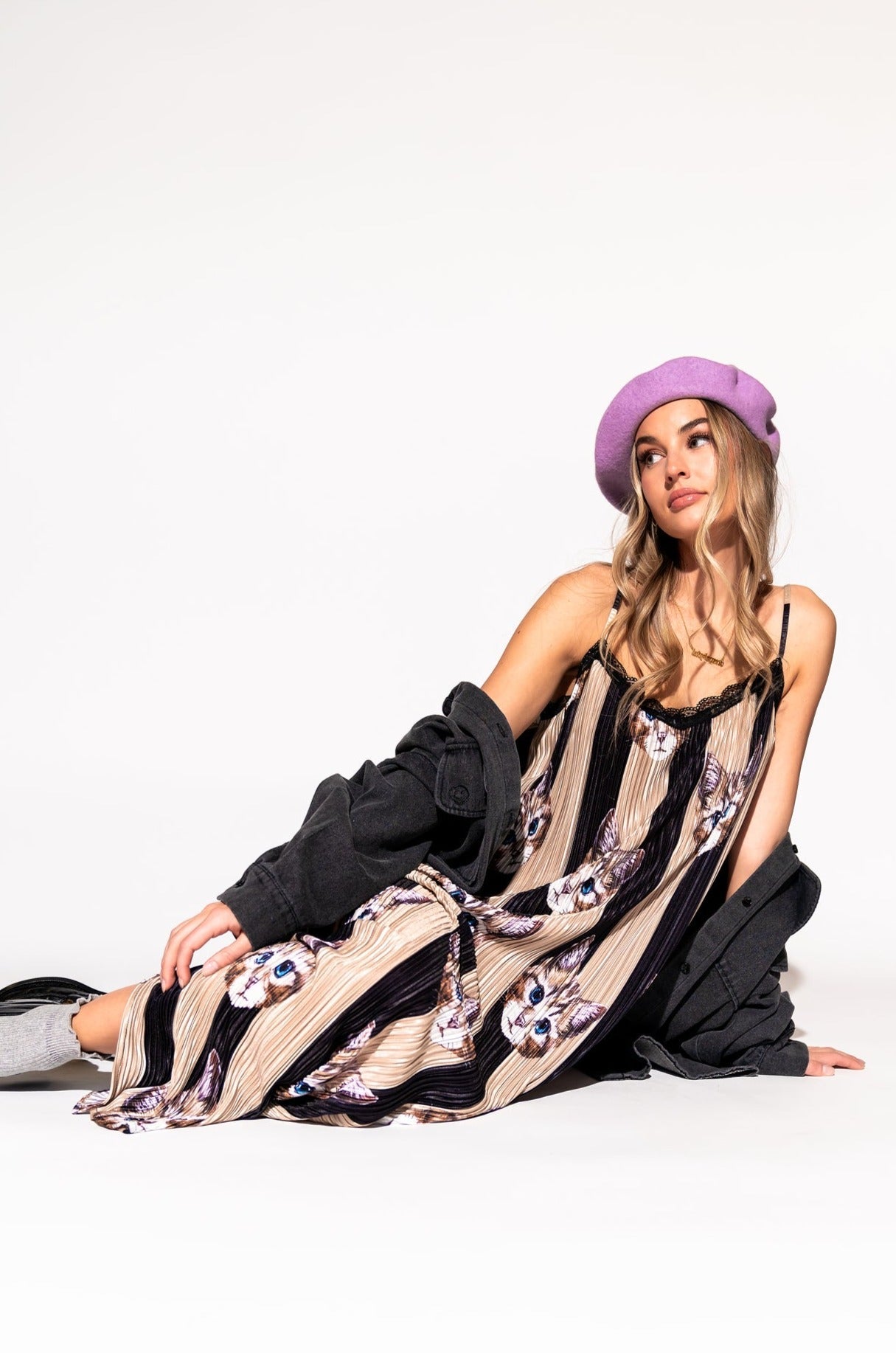 LALA ORIGINAL: Money Honey Plisse Slip Dress in Pretty Kitty - Dressed in Lala