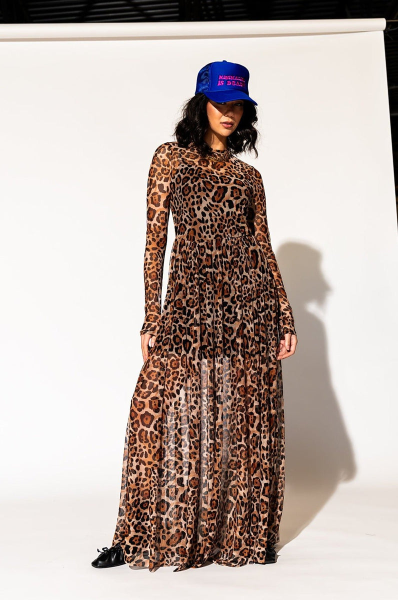 Leopard mesh maxi on sale dress