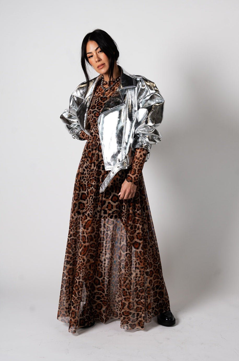 LALA ORIGINAL: More You Mesh Maxi Dress in Macro Leopard - Dressed in Lala
