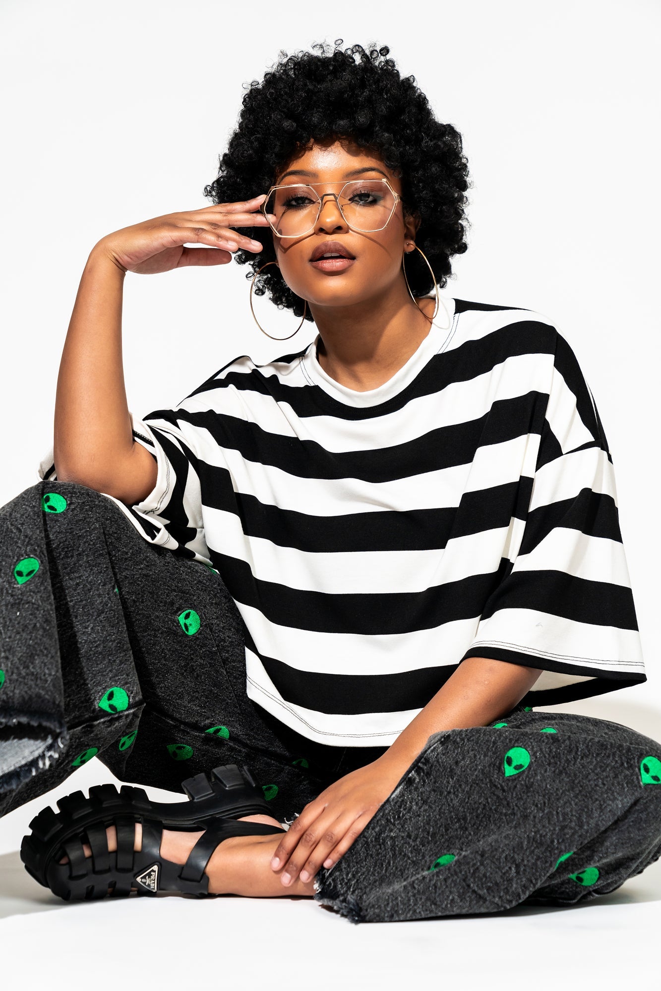 LALA ORIGINAL: Ozzy Tee in Black + White Stripes - Dressed in Lala