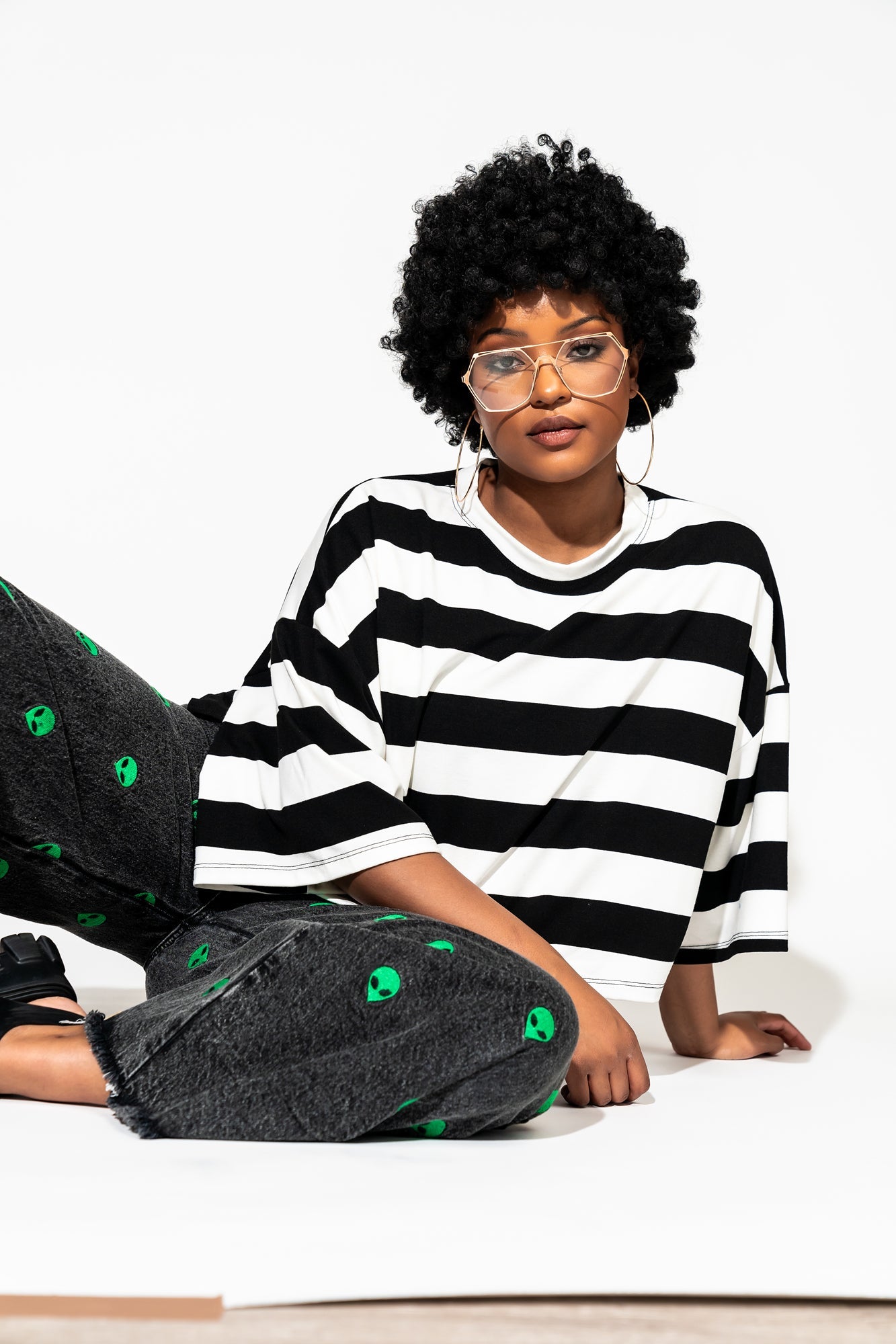 LALA ORIGINAL: Ozzy Tee in Black + White Stripes - Dressed in Lala