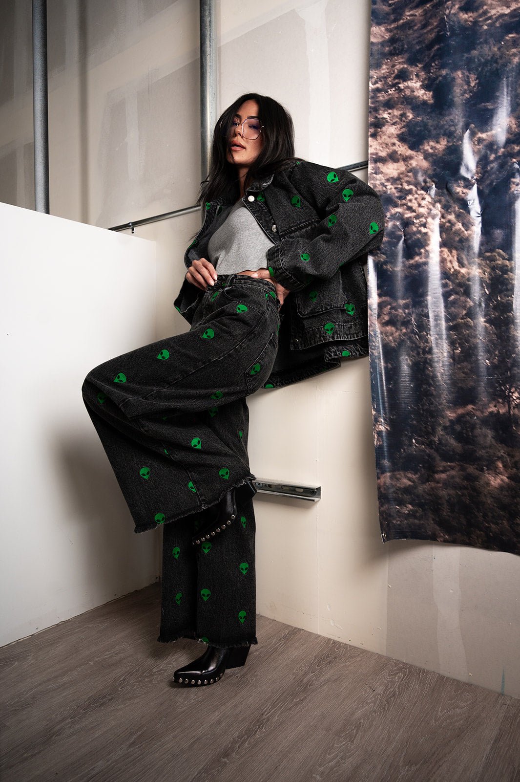LALA ORIGINAL: Rare Embroidered Alien Wide Leg Denim - Dressed in Lala