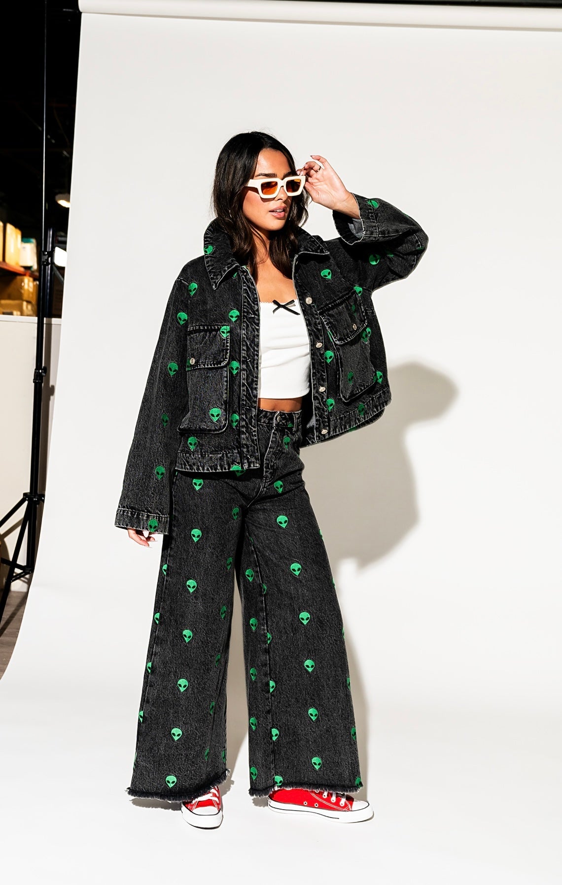 LALA ORIGINAL: Rare Embroidered Alien Wide Leg Denim - Dressed in Lala