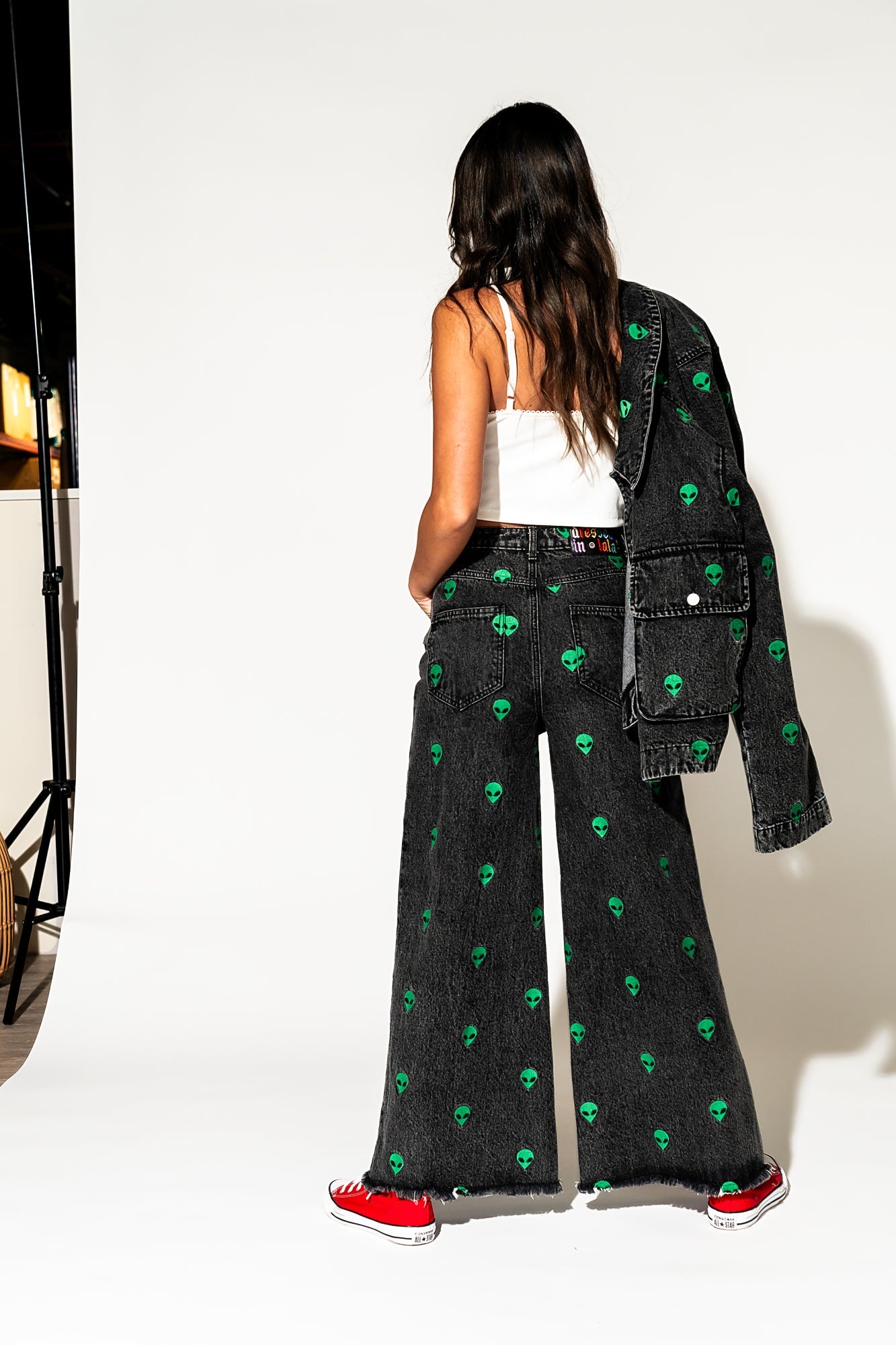 LALA ORIGINAL: Rare Embroidered Alien Wide Leg Denim - Dressed in Lala
