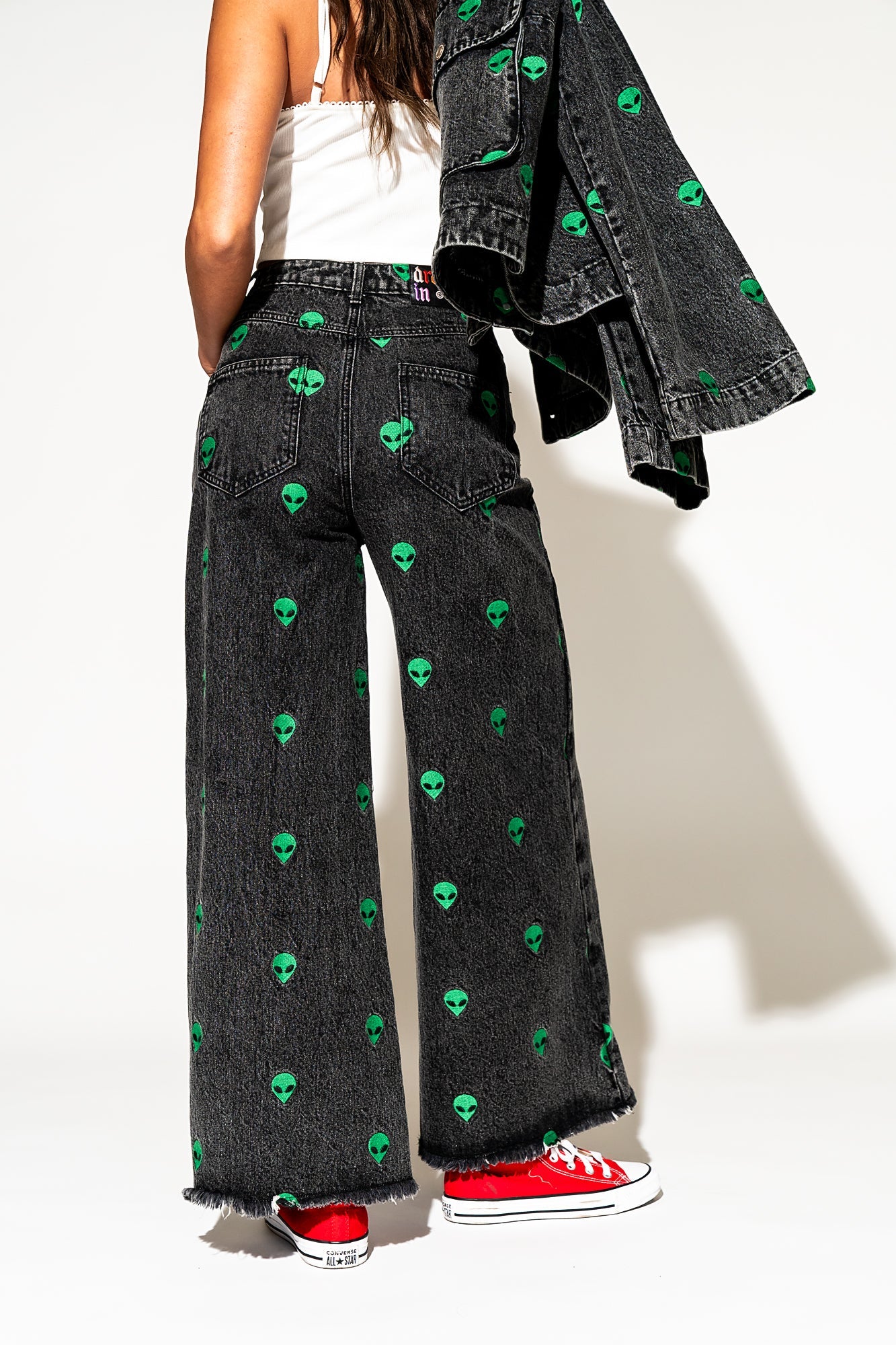 LALA ORIGINAL: Rare Embroidered Alien Wide Leg Denim - Dressed in Lala