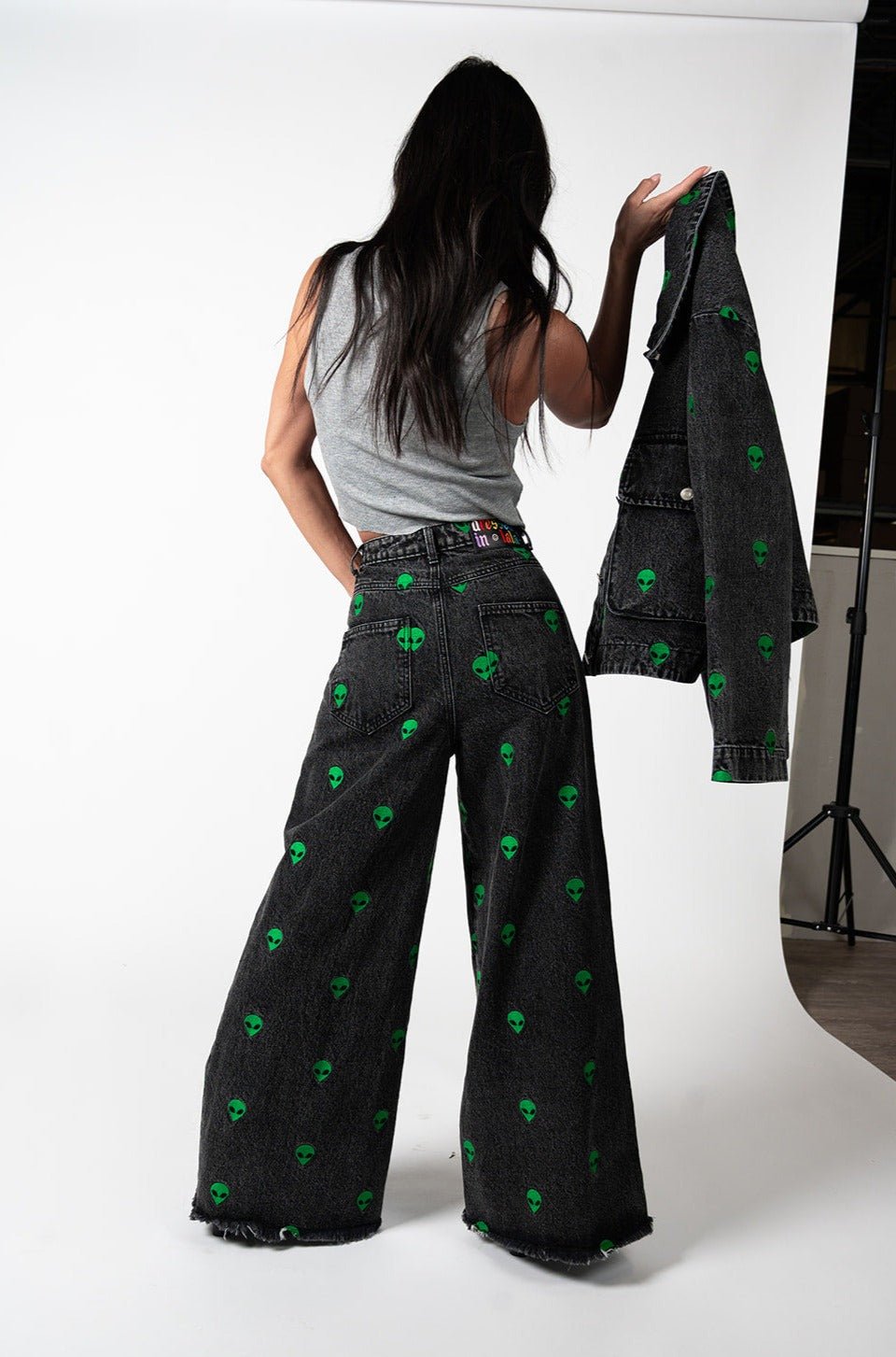 LALA ORIGINAL: Rare Embroidered Alien Wide Leg Denim - Dressed in Lala
