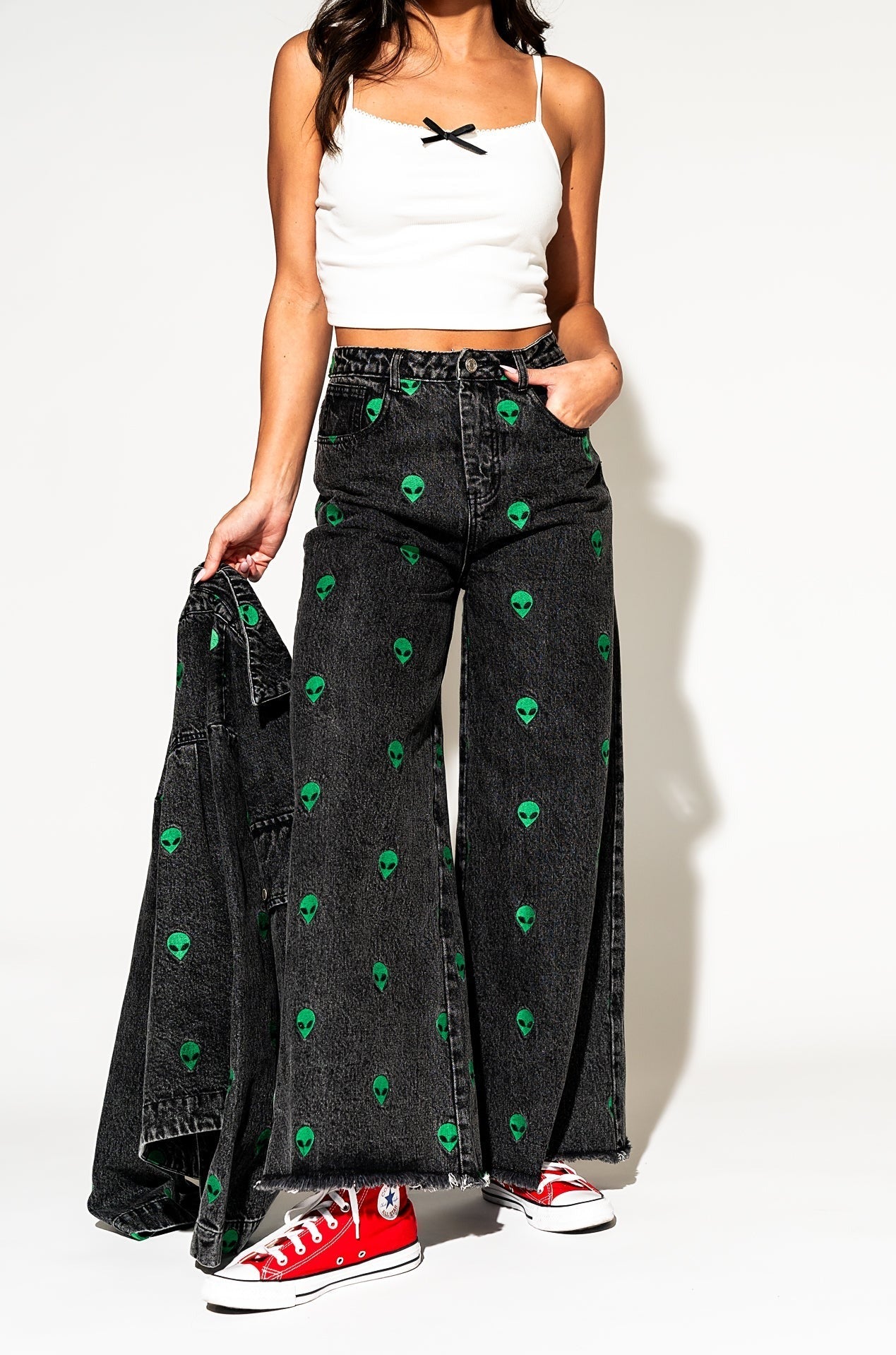 LALA ORIGINAL: Rare Embroidered Alien Wide Leg Denim - Dressed in Lala