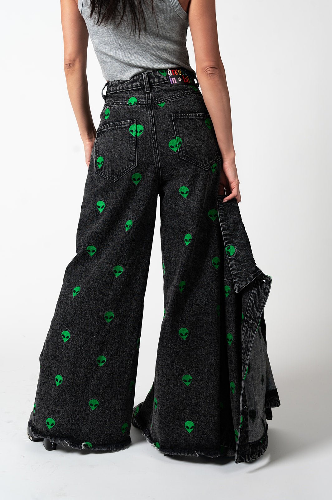 LALA ORIGINAL: Rare Embroidered Alien Wide Leg Denim - Dressed in Lala