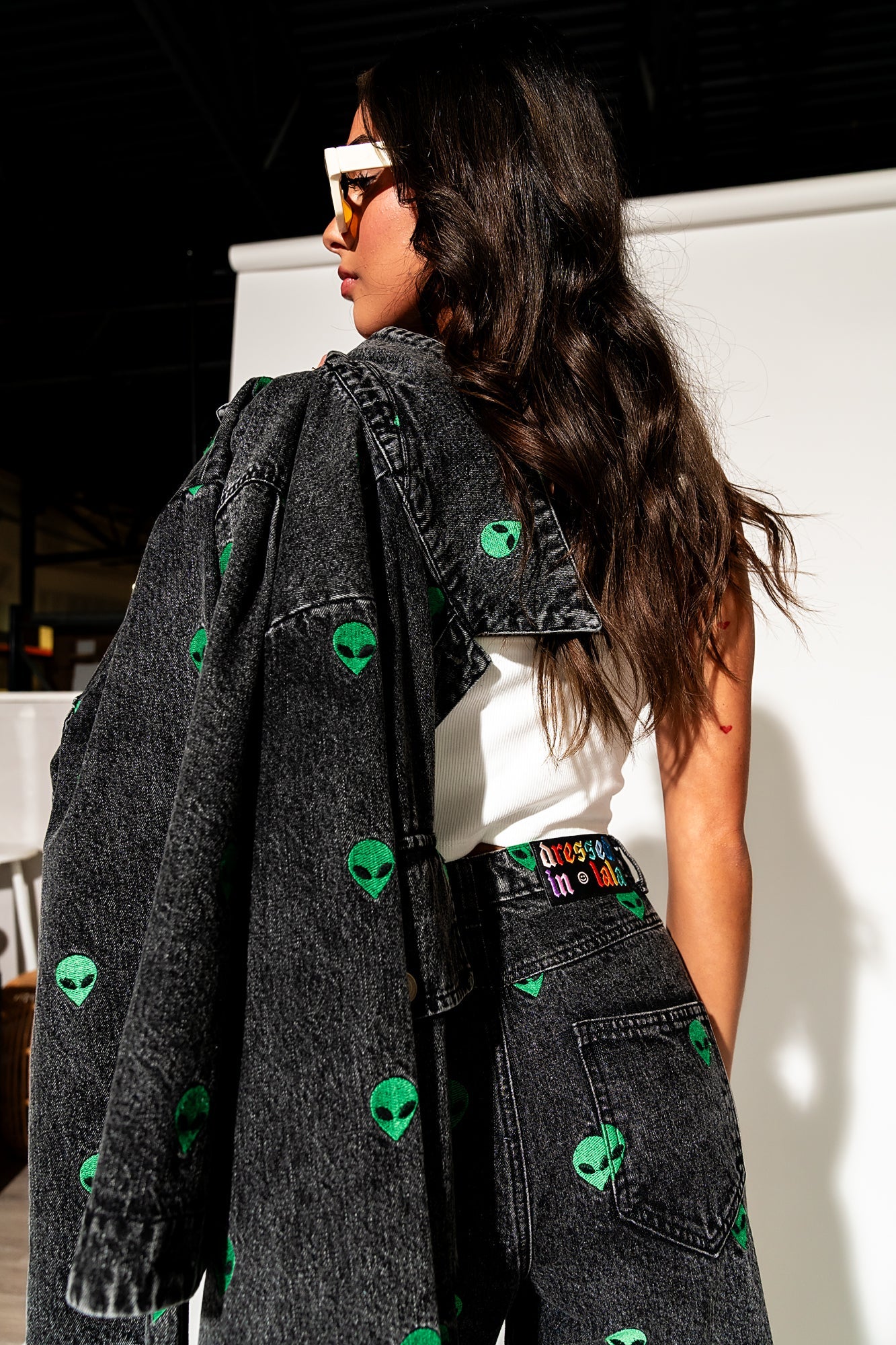 LALA ORIGINAL: Rare Embroidered Alien Wide Leg Denim - Dressed in Lala