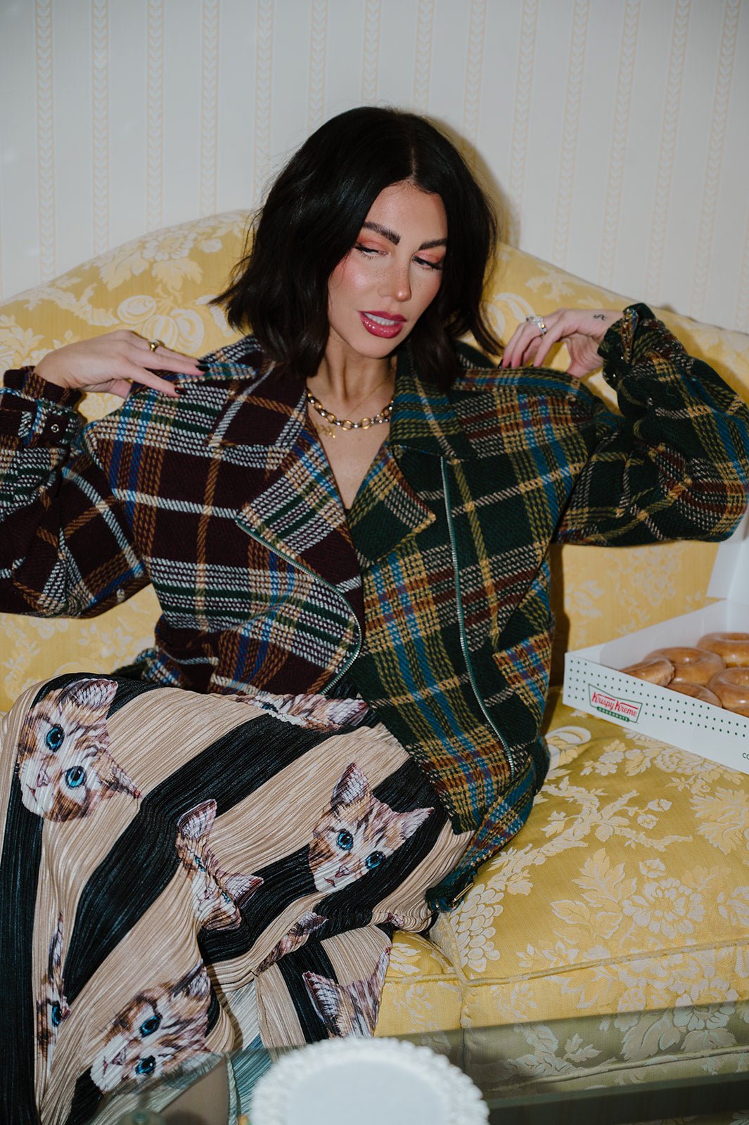 LALA ORIGINAL: Sagittarius Half + Half Plaid Moto Jacket - Dressed in Lala