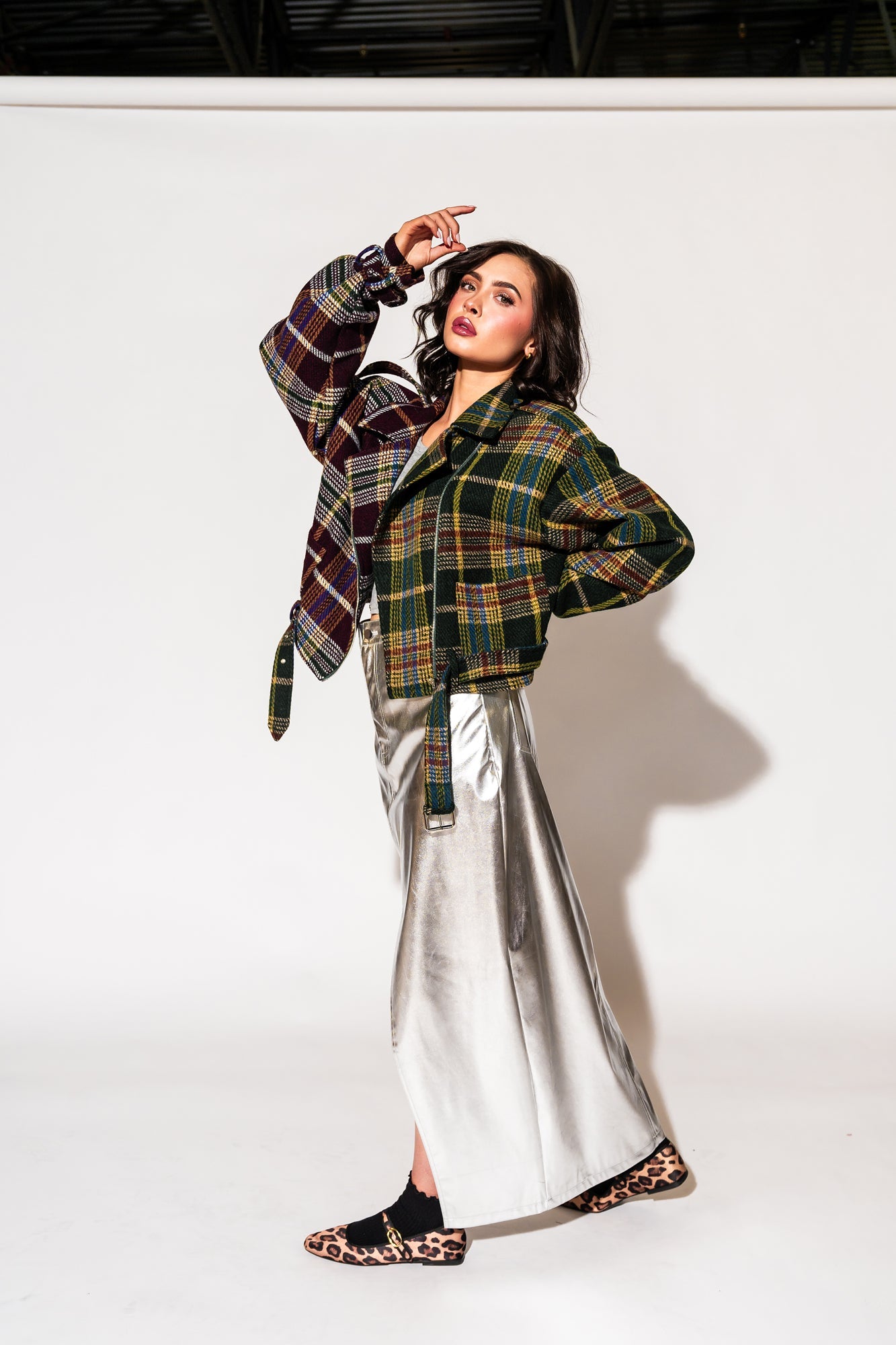 LALA ORIGINAL: Sagittarius Half + Half Plaid Moto Jacket - Dressed in Lala