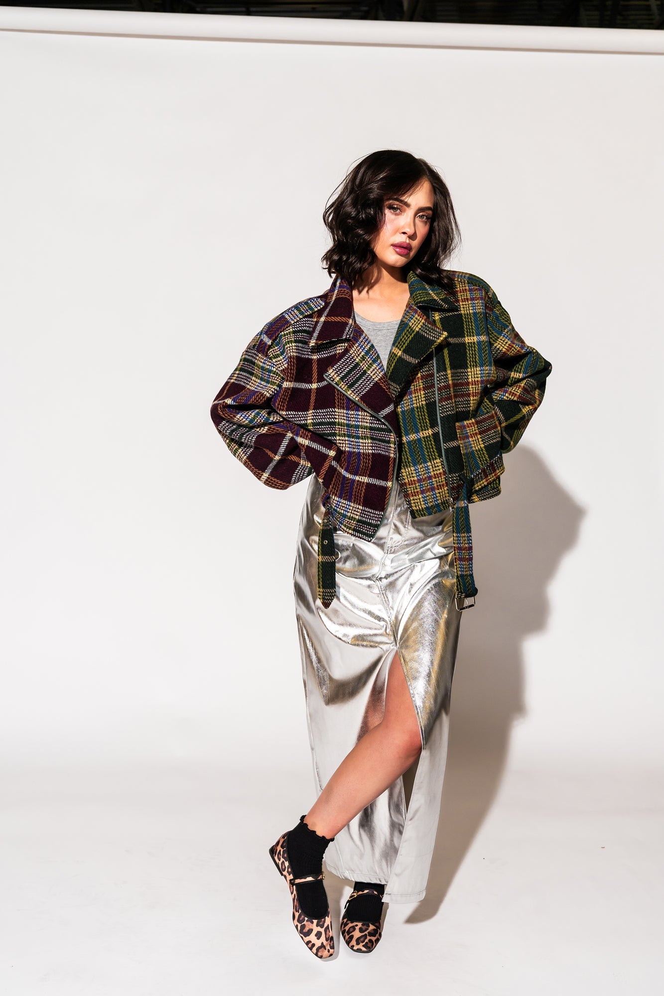 LALA ORIGINAL: Sagittarius Half + Half Plaid Moto Jacket - Dressed in Lala