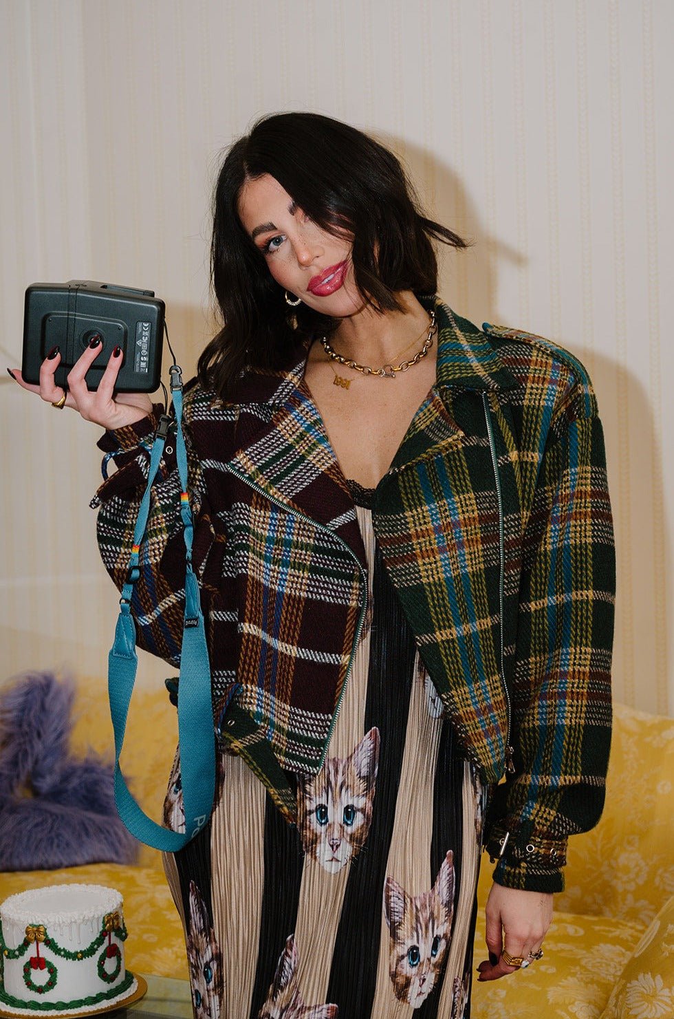 LALA ORIGINAL: Sagittarius Half + Half Plaid Moto Jacket - Dressed in Lala