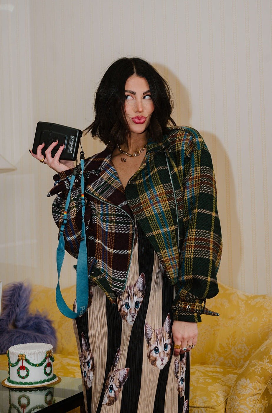 LALA ORIGINAL: Sagittarius Half + Half Plaid Moto Jacket - Dressed in Lala