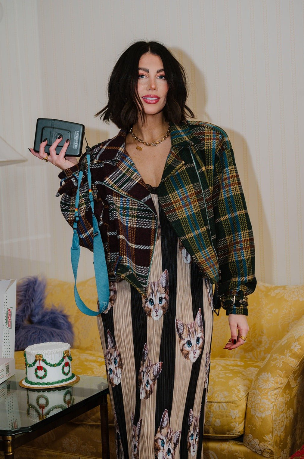 LALA ORIGINAL: Sagittarius Half + Half Plaid Moto Jacket - Dressed in Lala