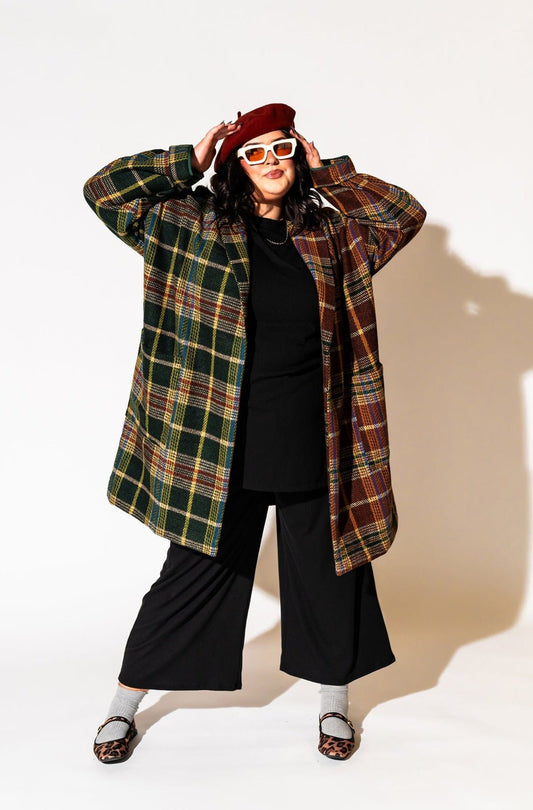 LALA ORIGINAL: Scorpio 2.0 Half + Half Oversized Coat in Pine + Brown - Dressed in Lala
