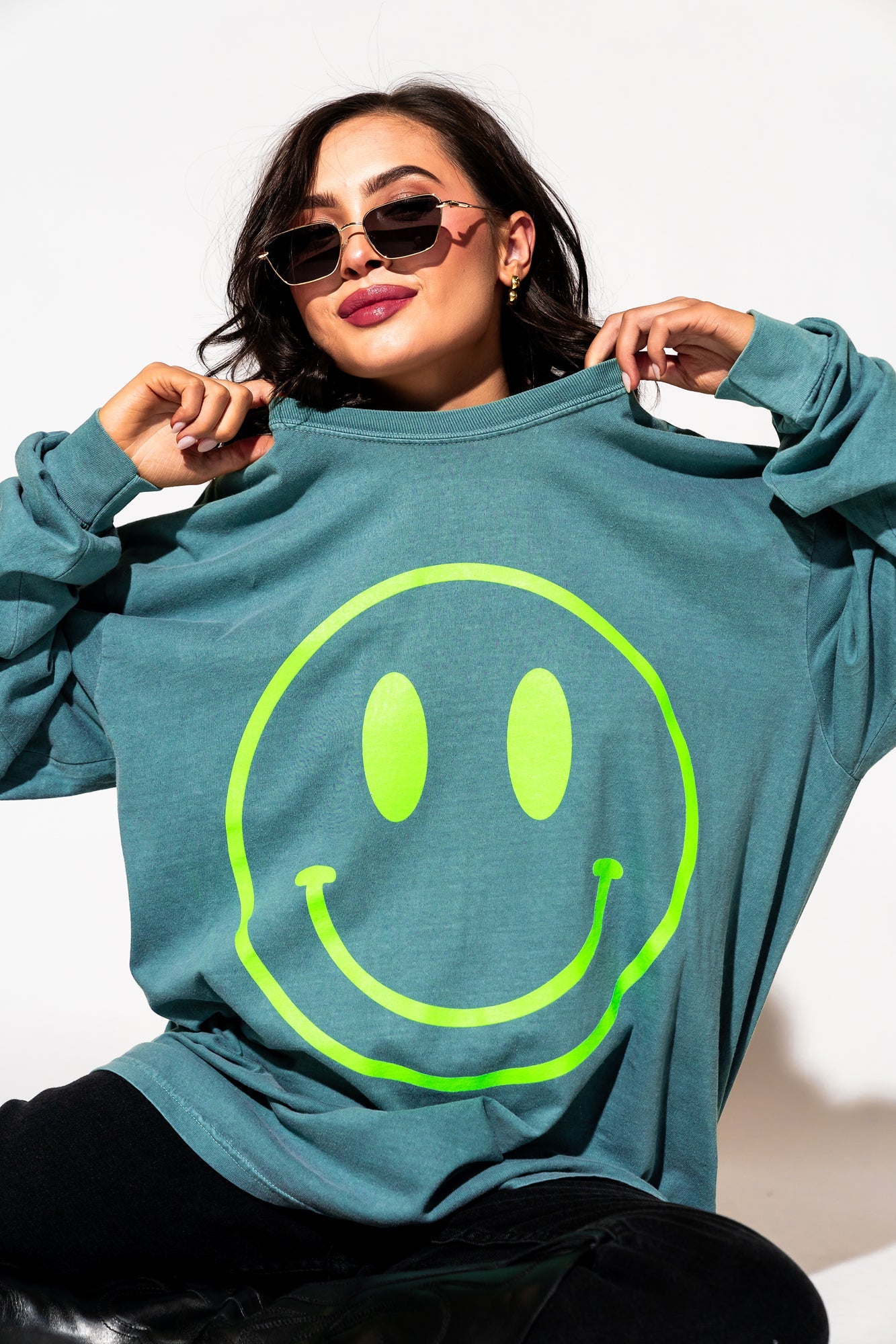 LALA ORIGINAL: The World Needs Your Magic Oversized Long Sleeve Tee in Sage + Neon - Dressed in Lala