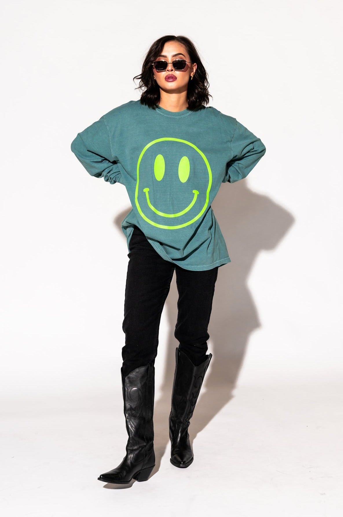 LALA ORIGINAL: The World Needs Your Magic Oversized Long Sleeve Tee in Sage + Neon - Dressed in Lala