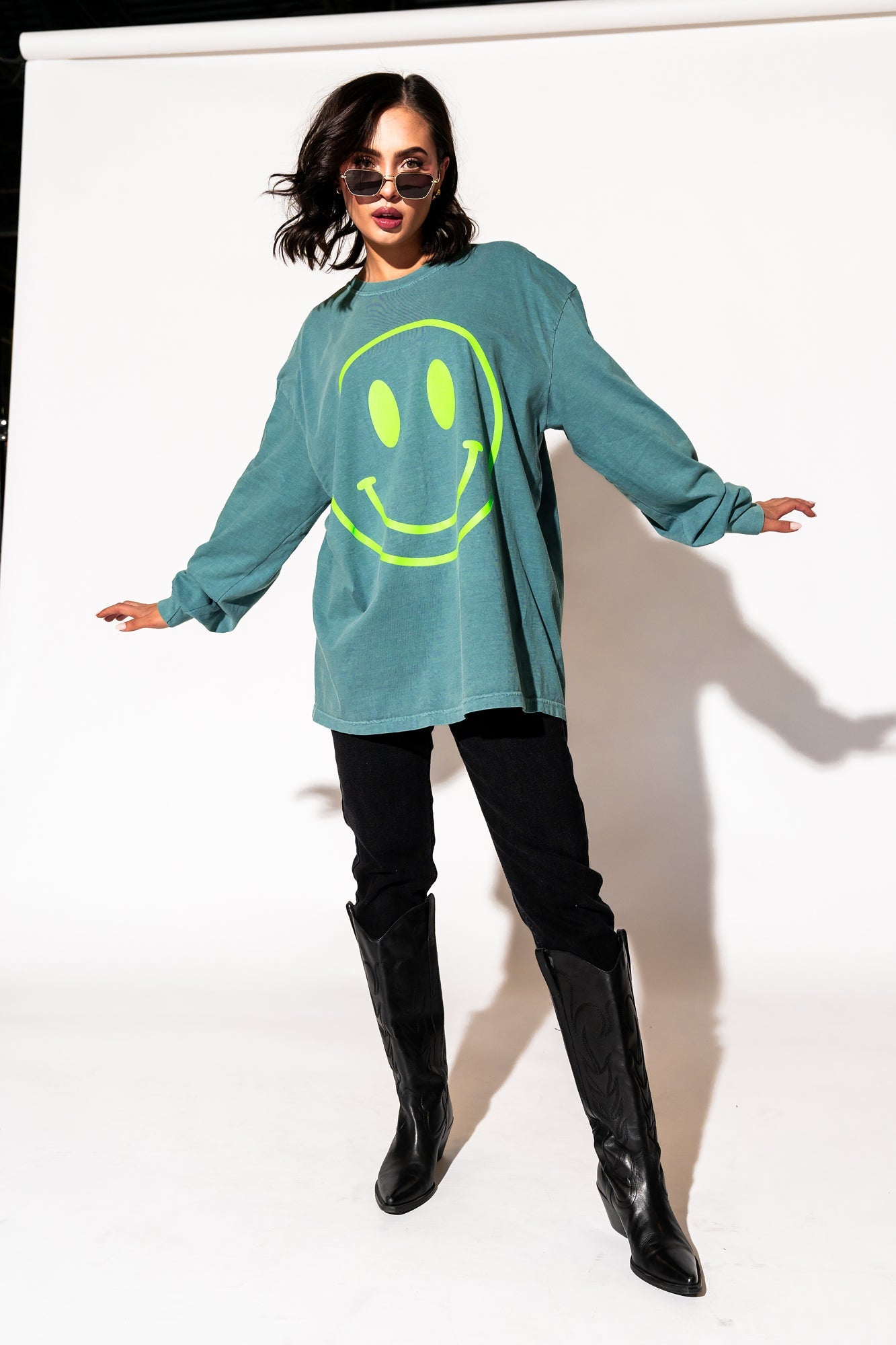 LALA ORIGINAL: The World Needs Your Magic Oversized Long Sleeve Tee in Sage + Neon - Dressed in Lala