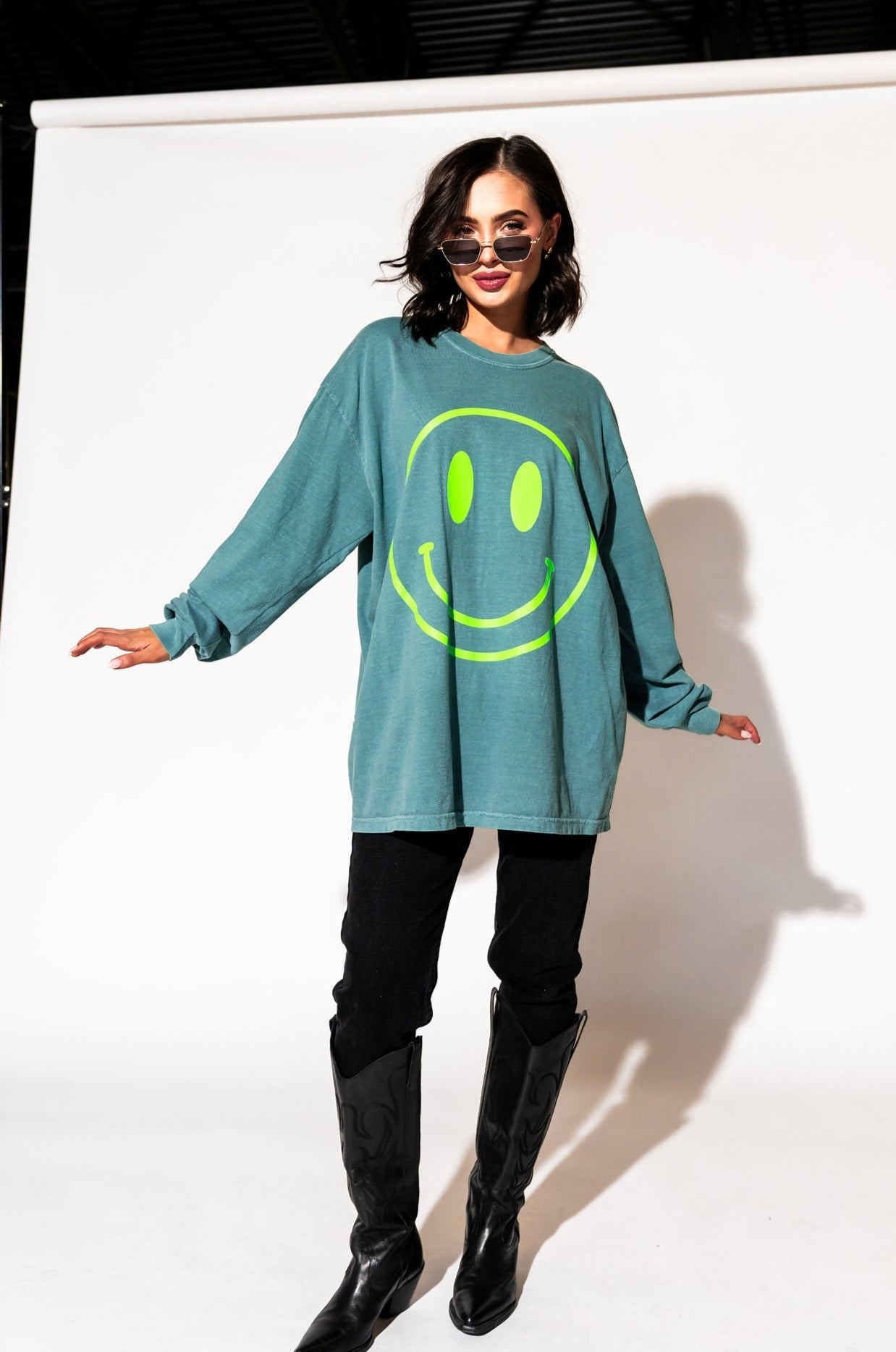 LALA ORIGINAL: The World Needs Your Magic Oversized Long Sleeve Tee in Sage + Neon - Dressed in Lala