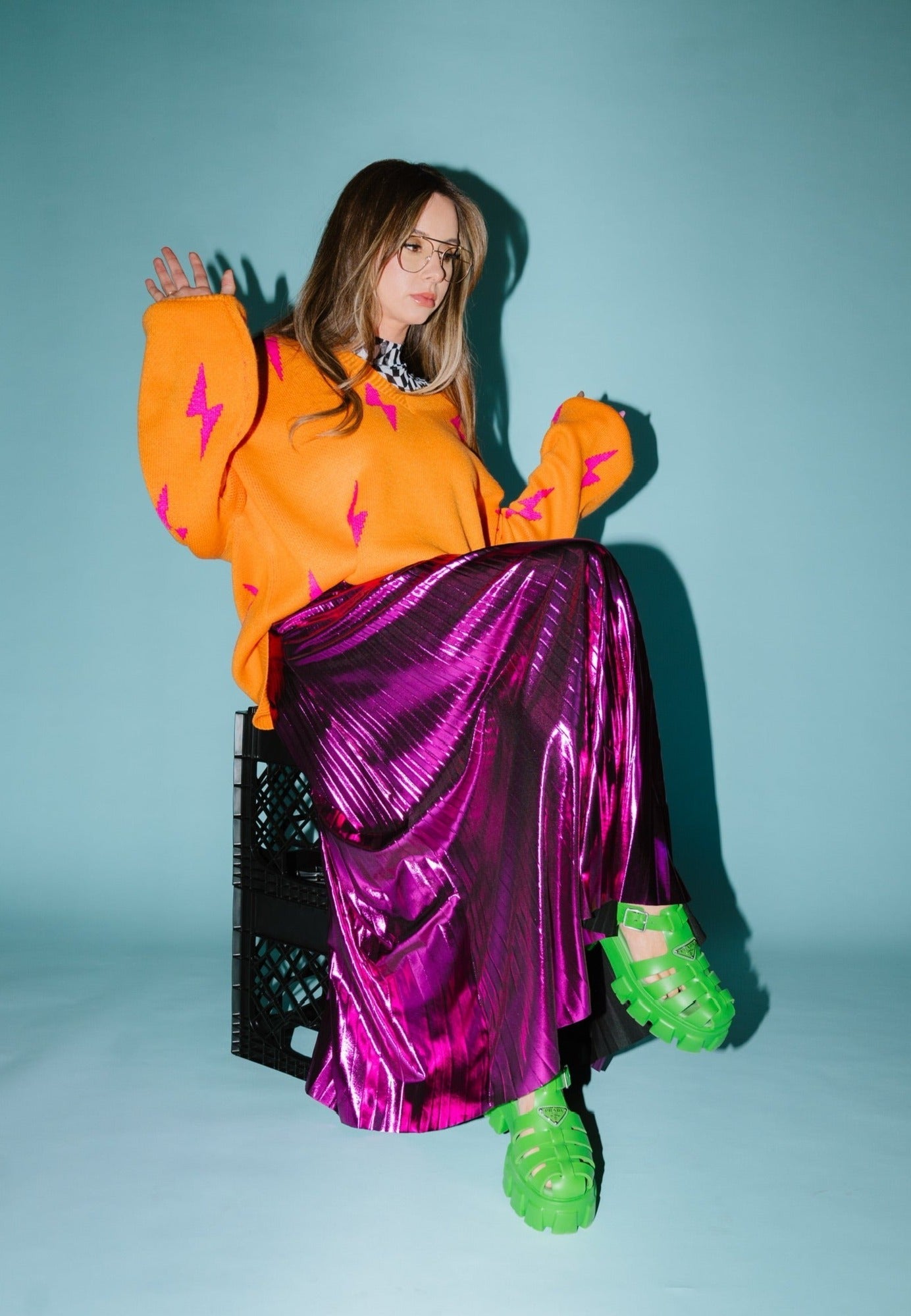 LALA ORIGINAL: Ultra Lala Oversized Lightning Bolt Knit in Pink + Orange - Dressed in Lala