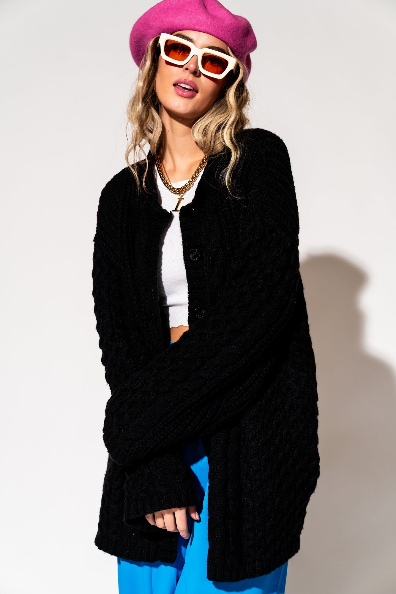 LALA ORIGINAL: Unbothered Grandpa Cardigan in Black - Dressed in Lala