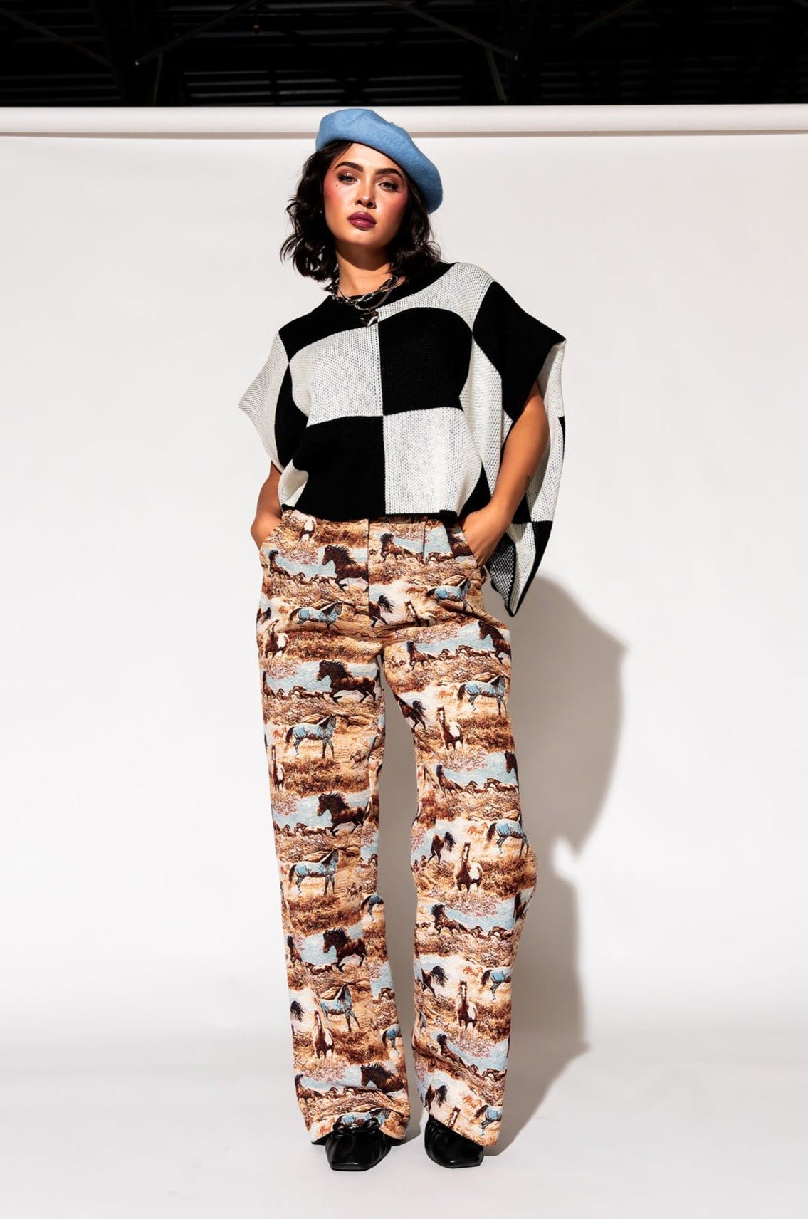 LALA ORIGINAL: Untamed Horse Jacquard Trousers - Dressed in Lala