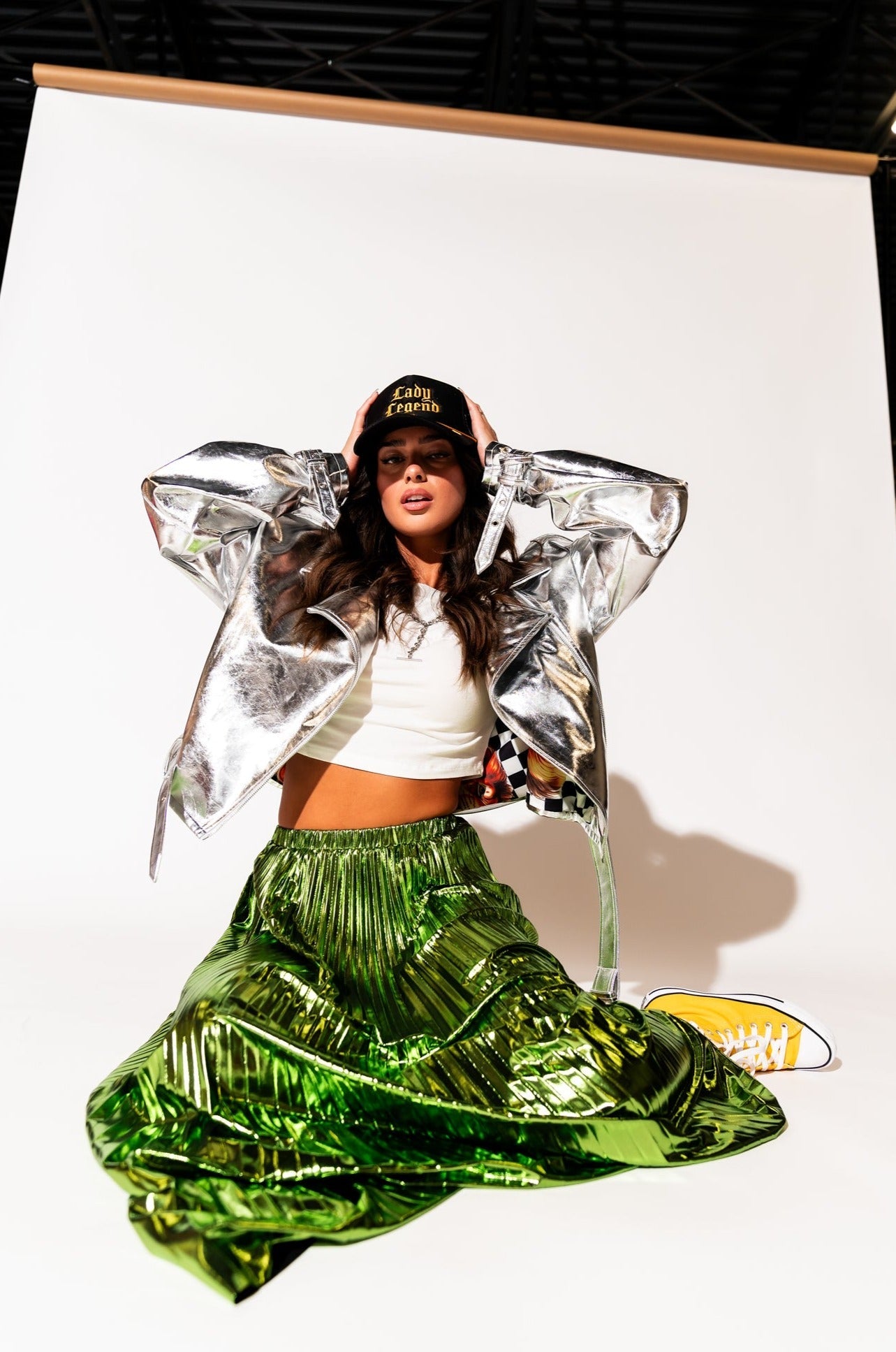 LALA ORIGINAL: Vegan Leather Metallic Moto Jacket in Silver - Dressed in Lala