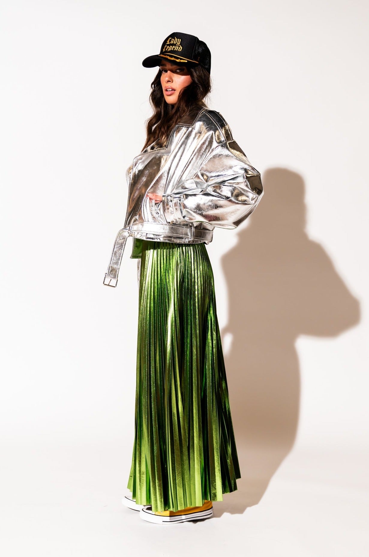 LALA ORIGINAL: Vegan Leather Metallic Moto Jacket in Silver - Dressed in Lala