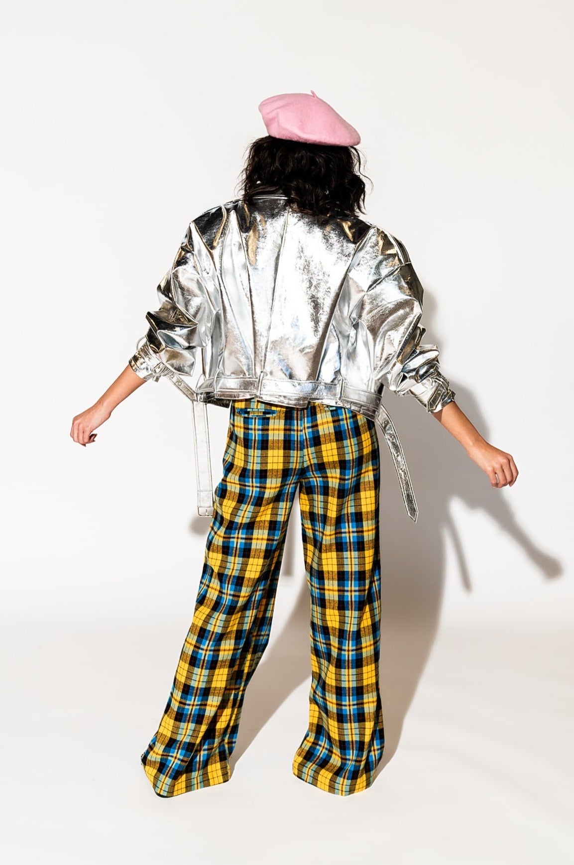 LALA ORIGINAL: Vegan Leather Metallic Moto Jacket in Silver - Dressed in Lala