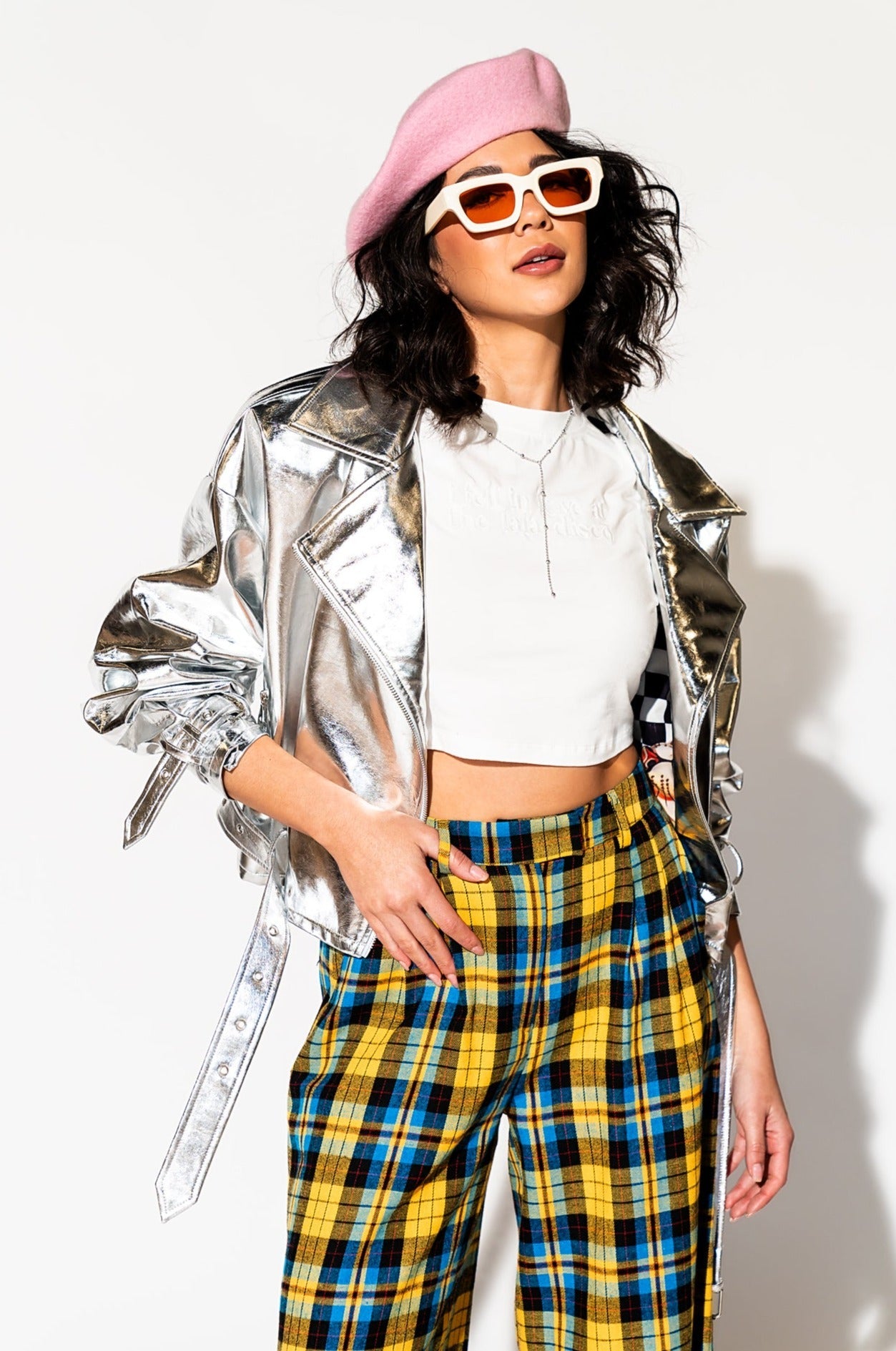 LALA ORIGINAL: Vegan Leather Metallic Moto Jacket in Silver - Dressed in Lala