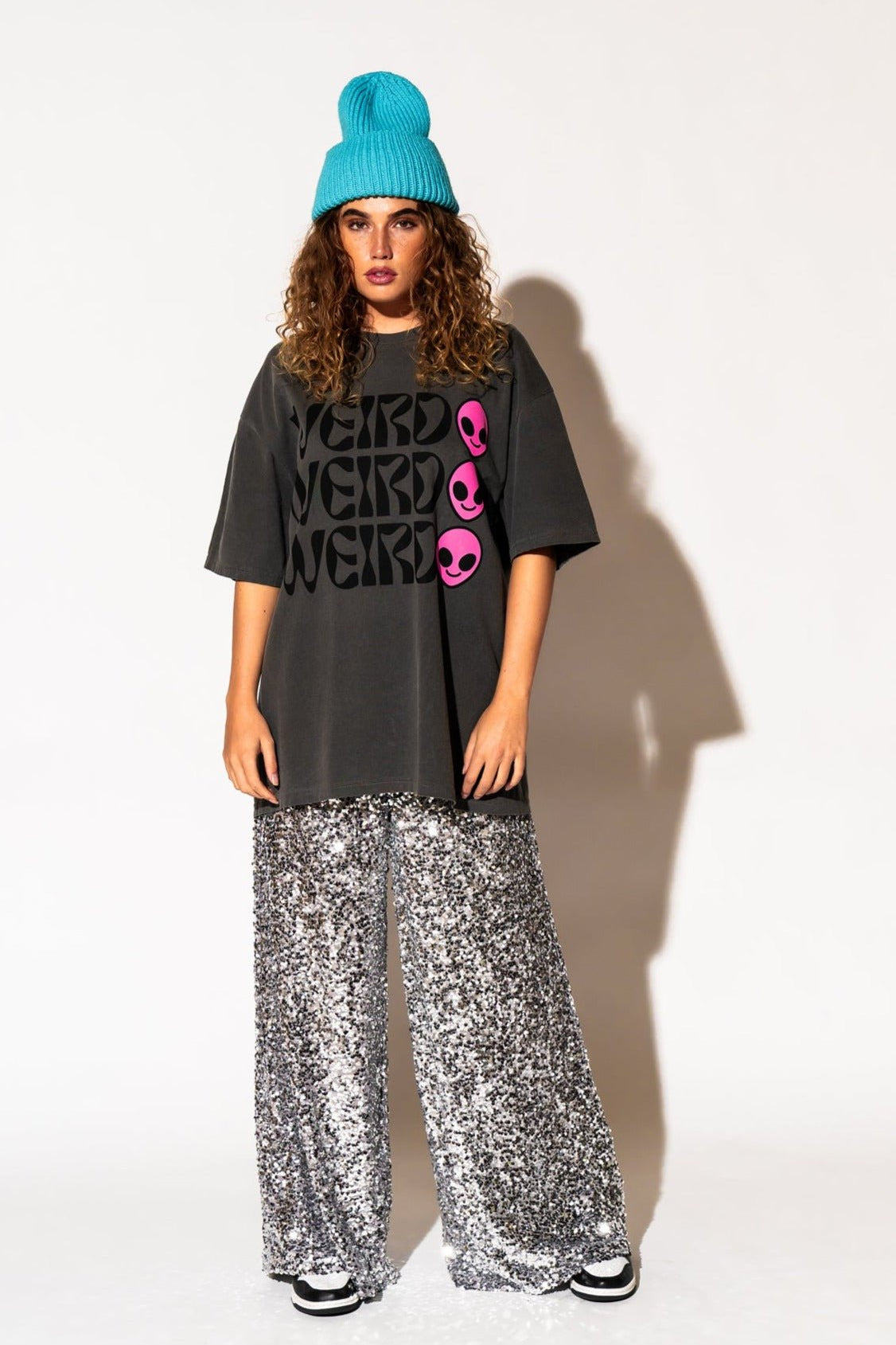 LALA ORIGINAL: Weirdo Alien Tee in Charcoal + Pink - Dressed in Lala